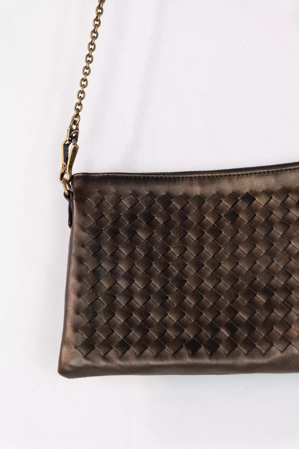 Intrecciato Leather Pochette in Bronze