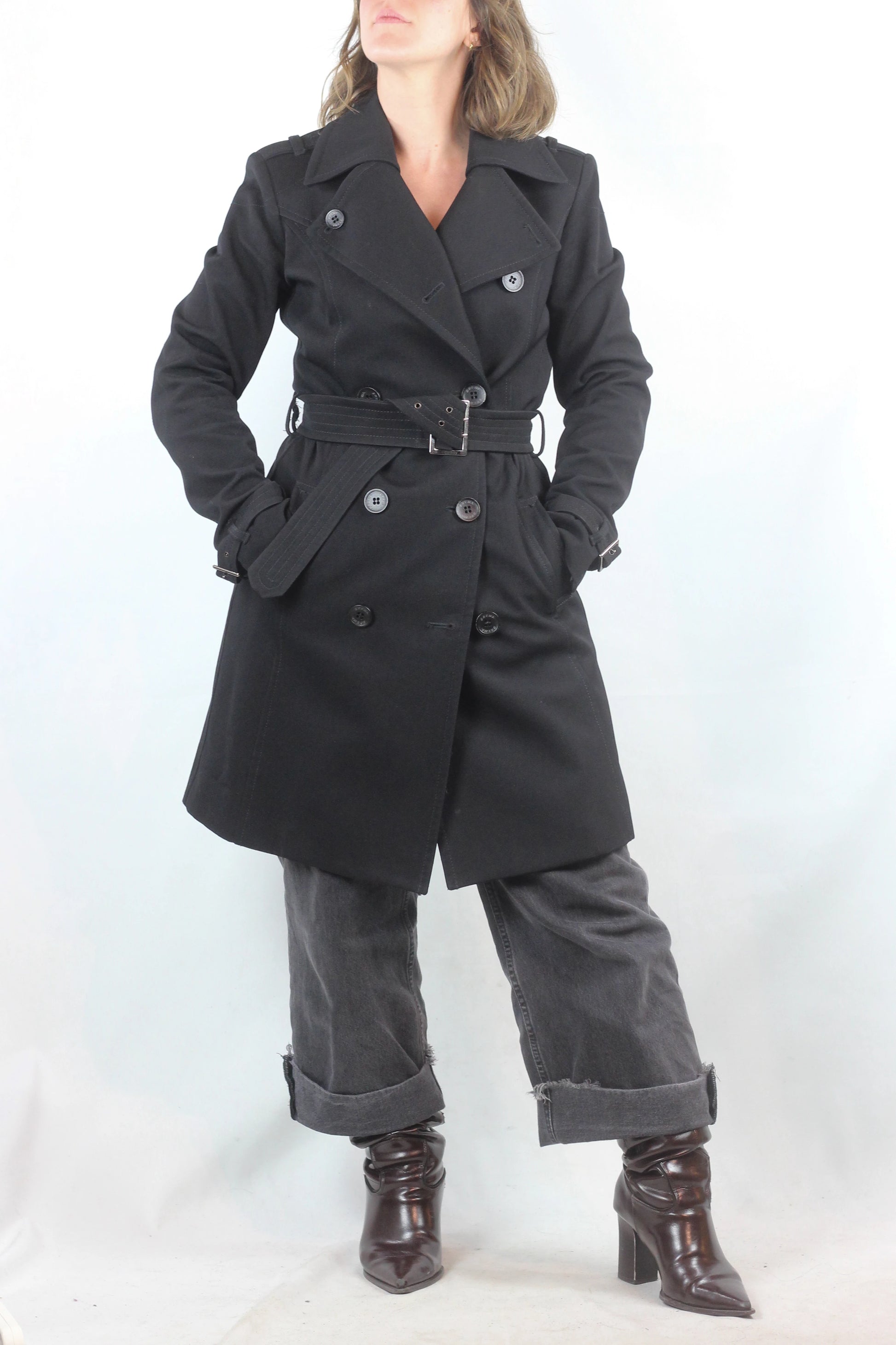 Black Double-Breasted Trench Coat