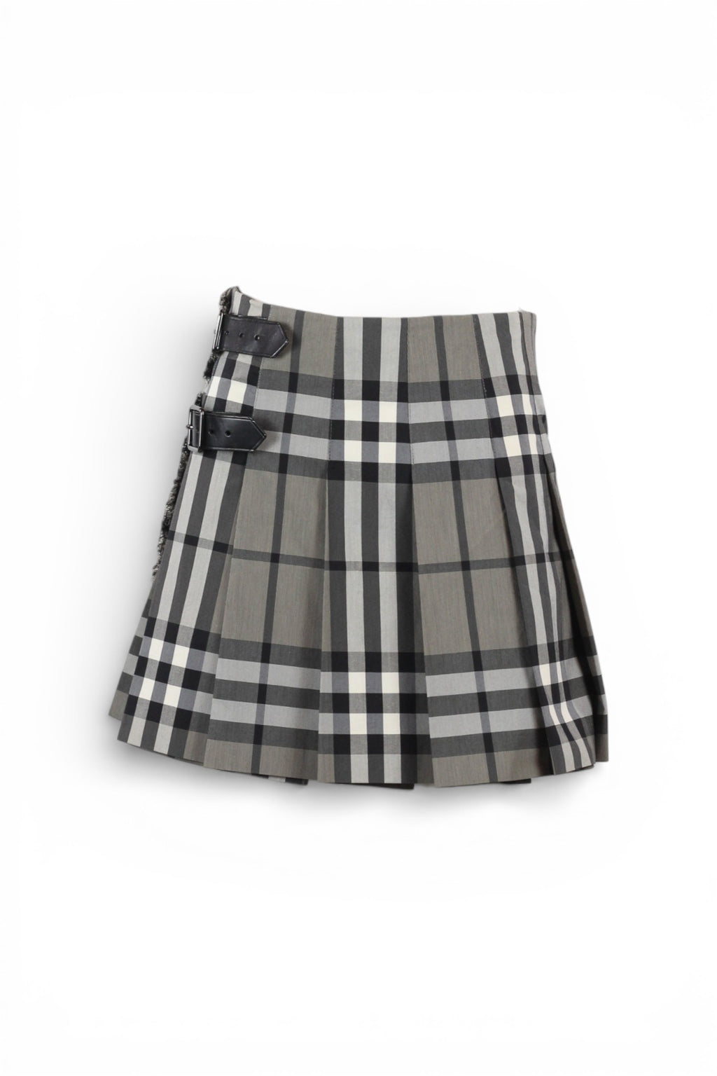 Grey Checked Pleated Mini Skirt
