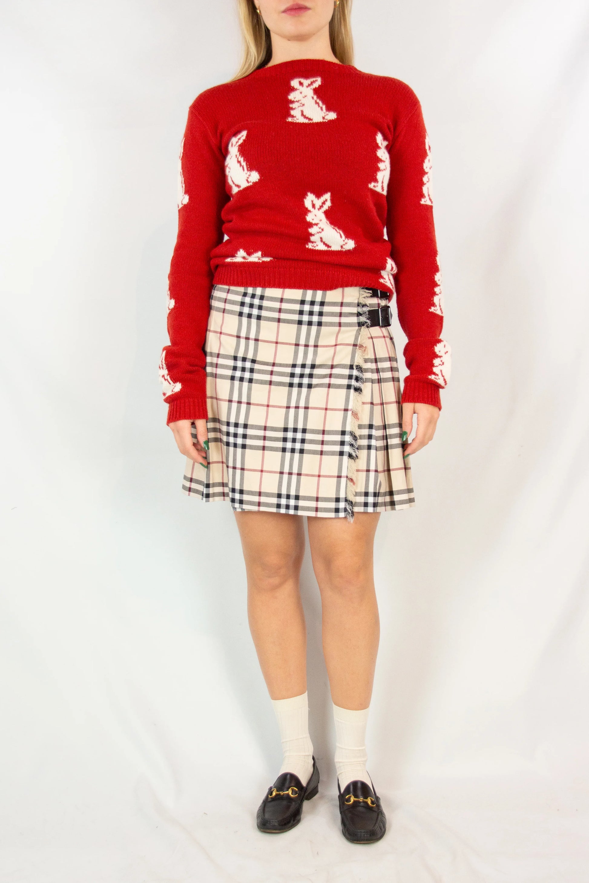 Wrap cotton miniskirt in iconic check pattern