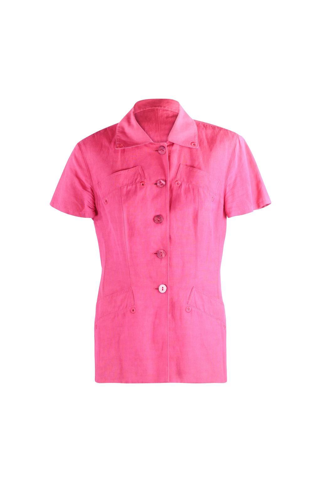Fuchsia Linen-Cotton Safari Shirt