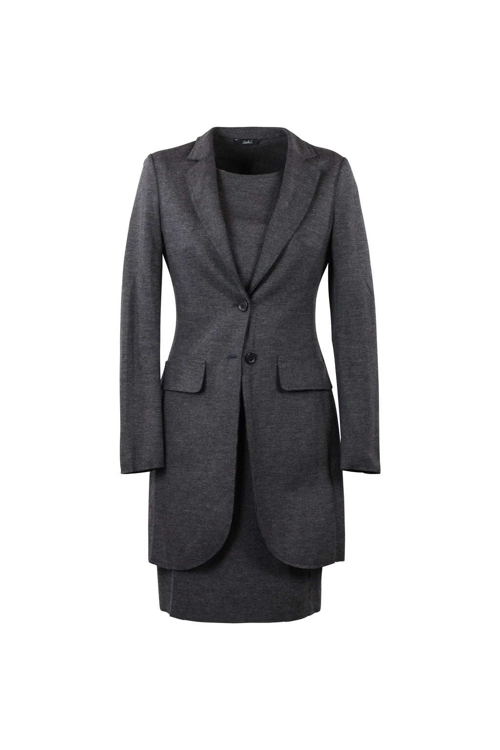 Charcoal Wool-Blend Dress & Blazer Coat Set