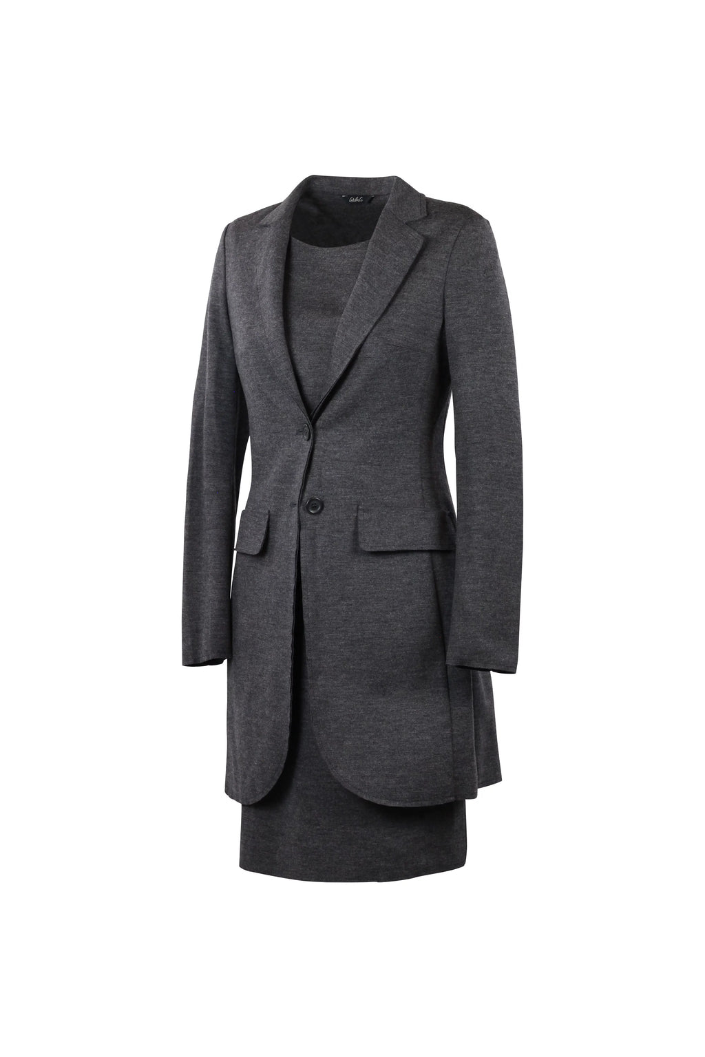 Charcoal Wool-Blend Dress & Blazer Coat Set