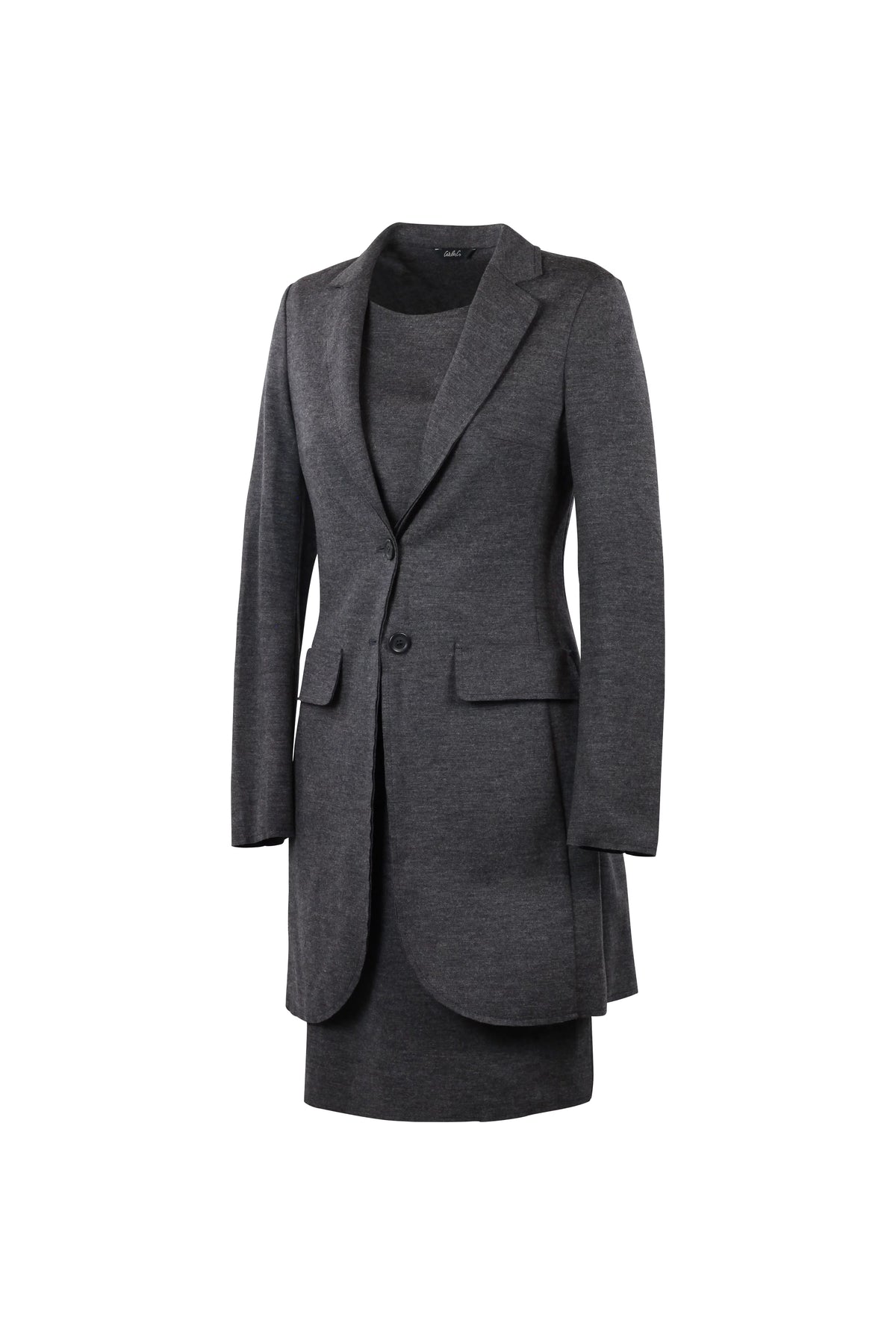 Charcoal Wool-Blend Dress & Blazer Coat Set