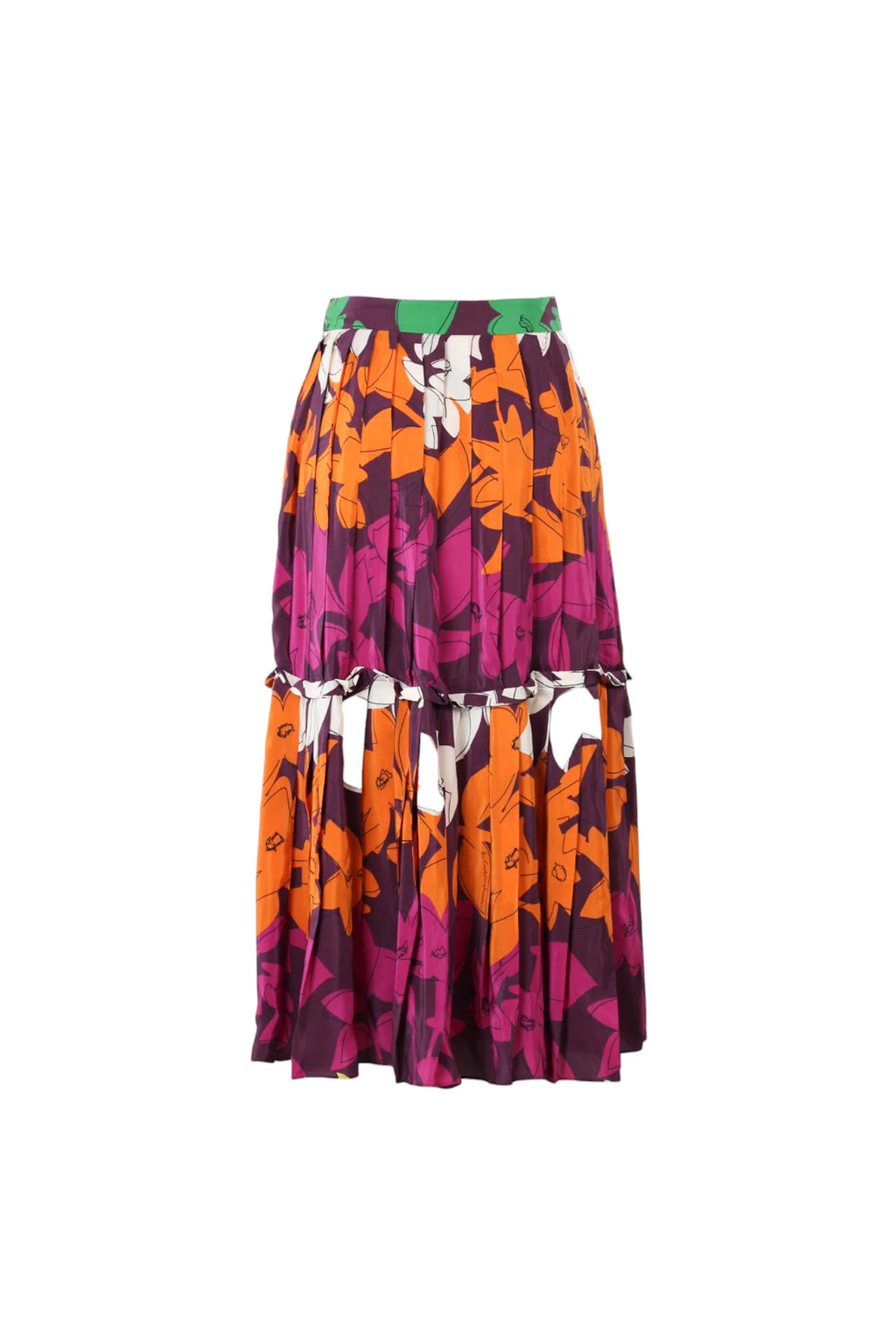 Tiered Pleated Floral Midi Skirt