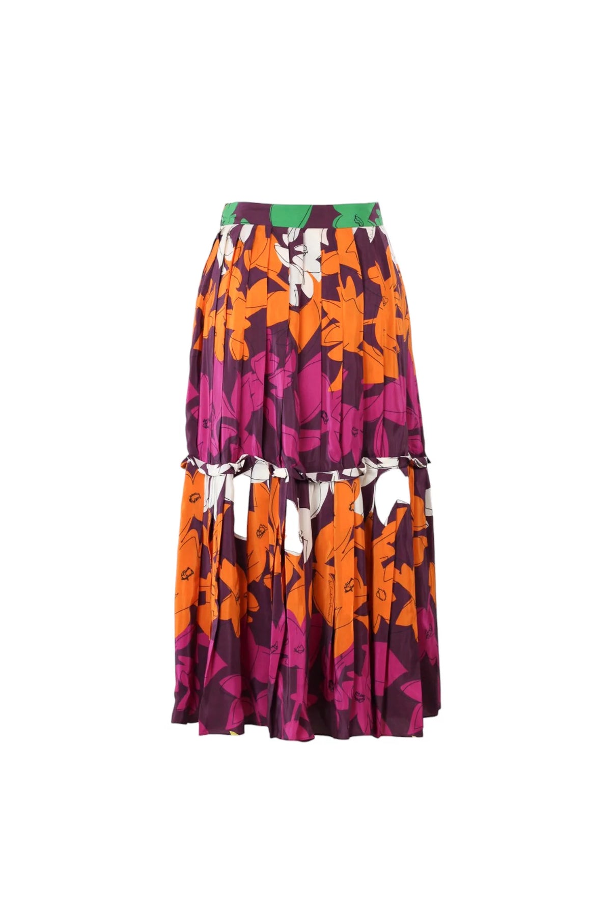 Tiered Pleated Floral Midi Skirt
