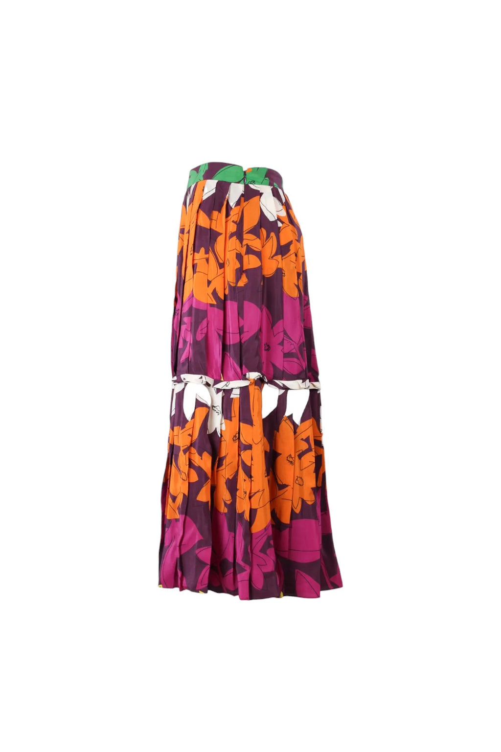 Tiered Pleated Floral Midi Skirt