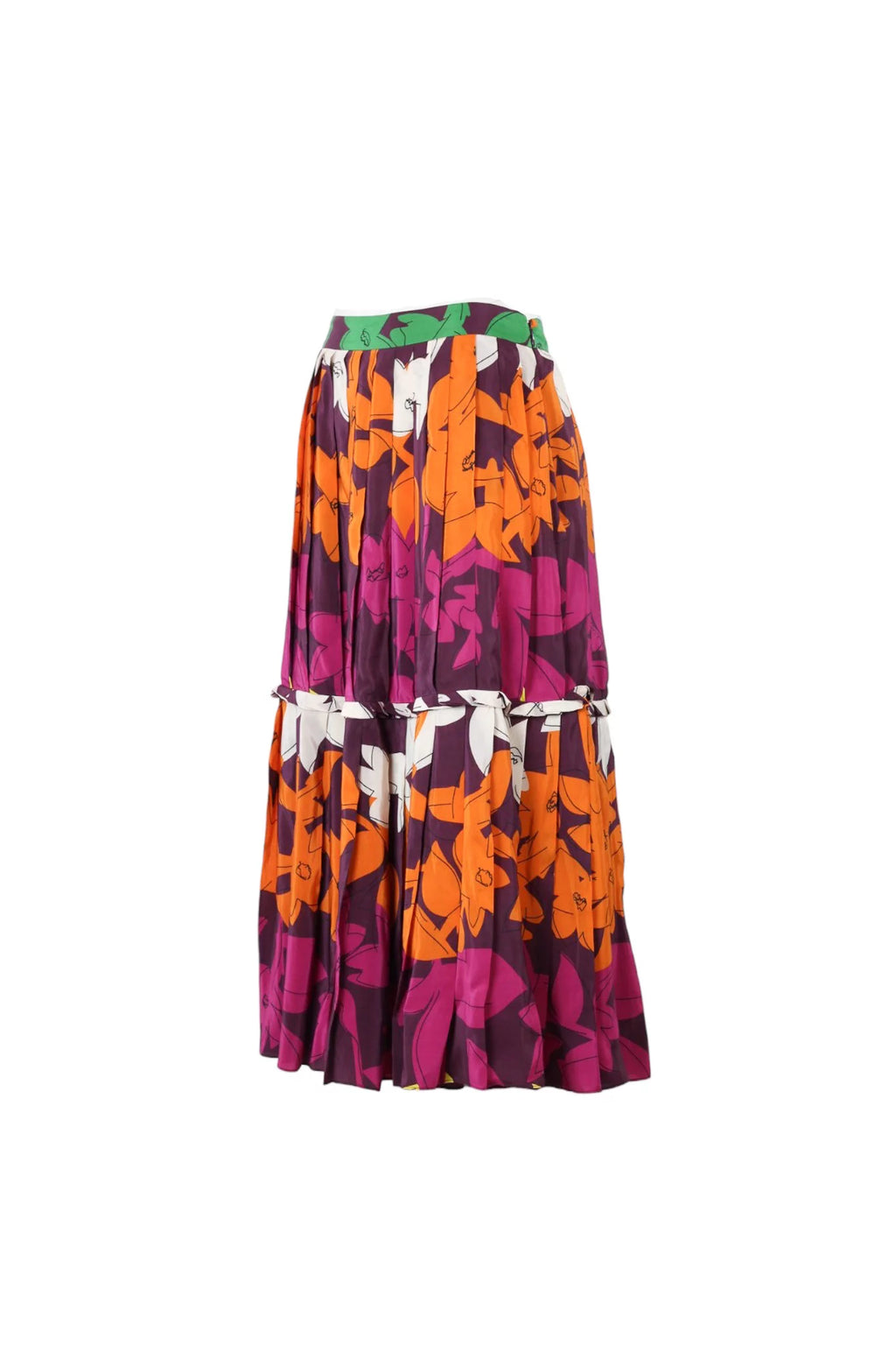 Tiered Pleated Floral Midi Skirt