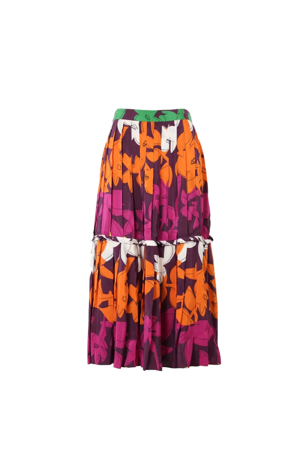 Tiered Pleated Floral Midi Skirt
