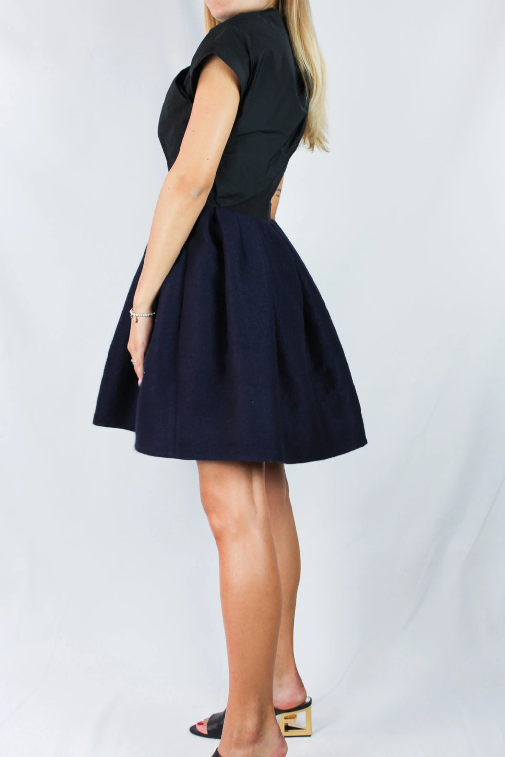 Black & Navy Crèpe Puffball Cocktail Dress