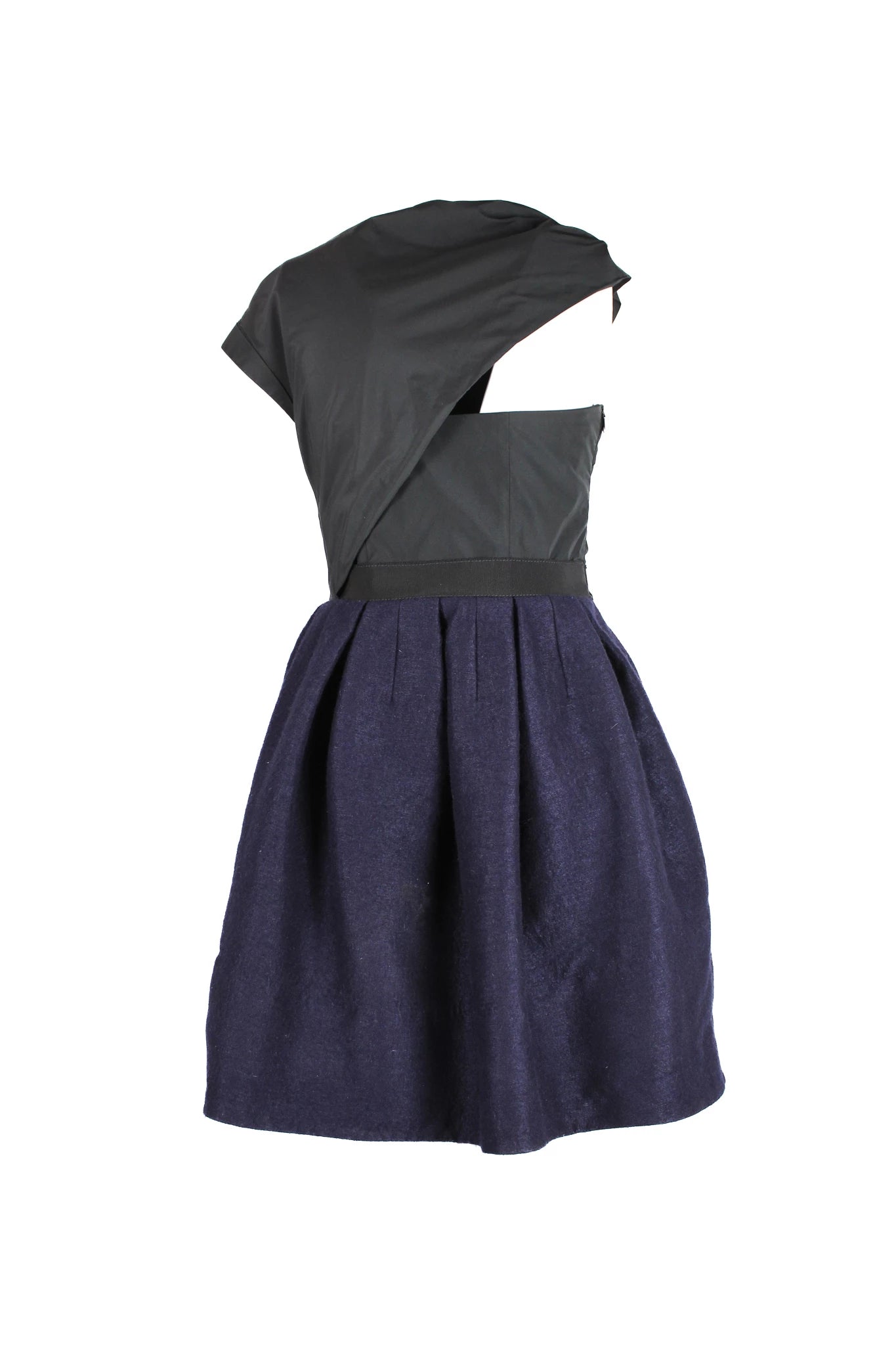 Black & Navy Crèpe Puffball Cocktail Dress