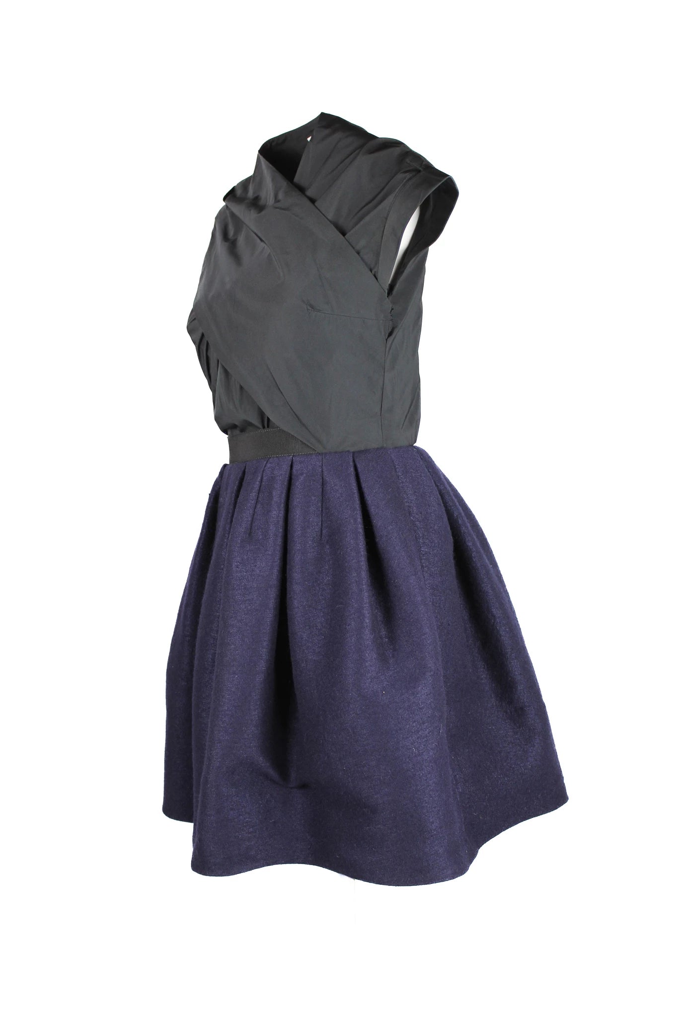 Black & Navy Crèpe Puffball Cocktail Dress