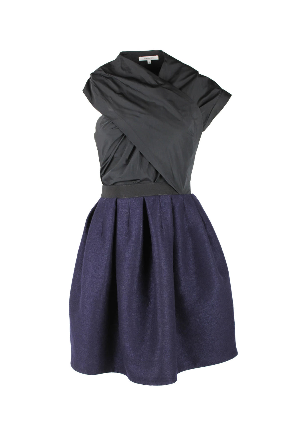 Black & Navy Crèpe Puffball Cocktail Dress