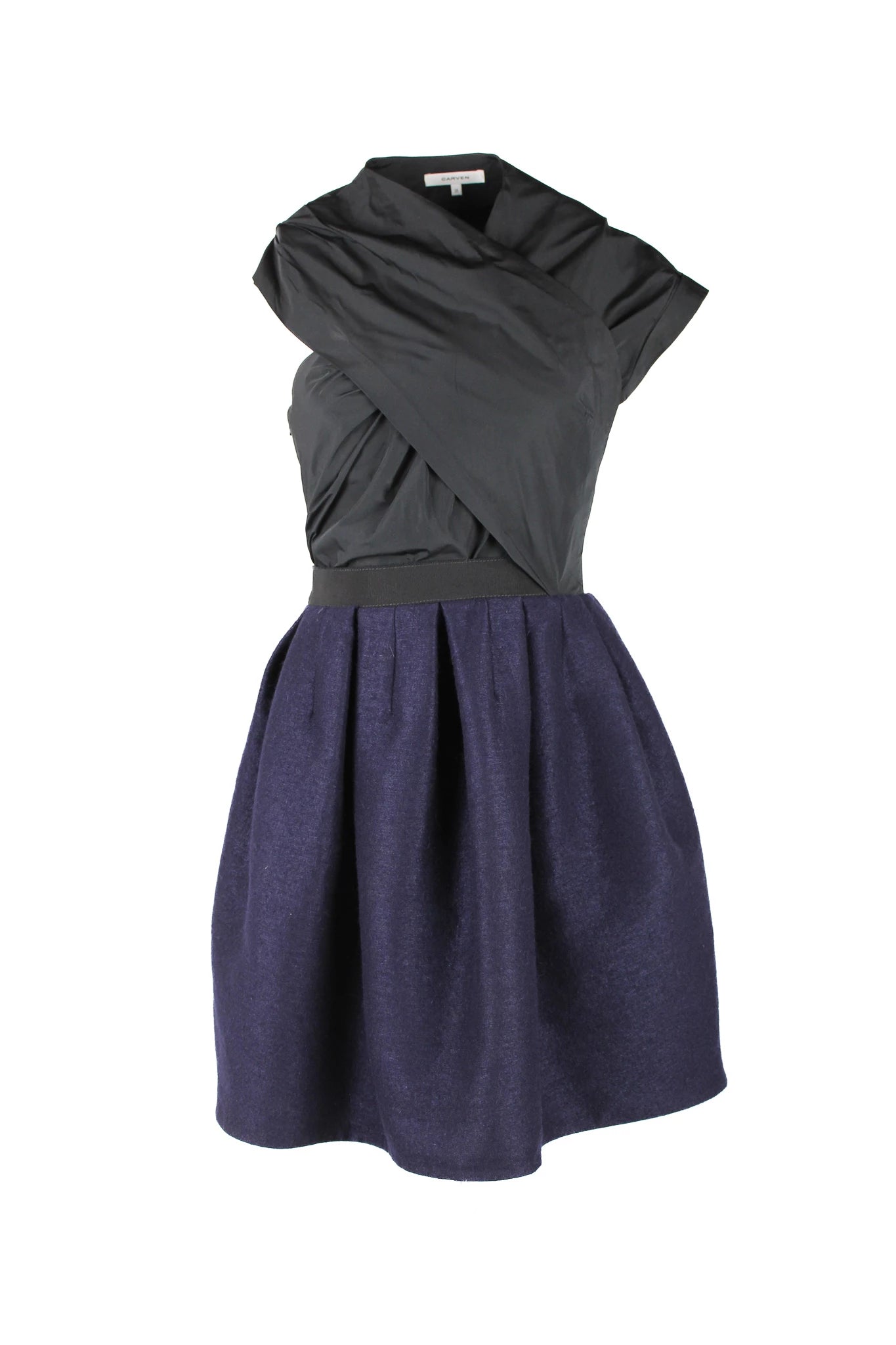 Black & Navy Crèpe Puffball Cocktail Dress
