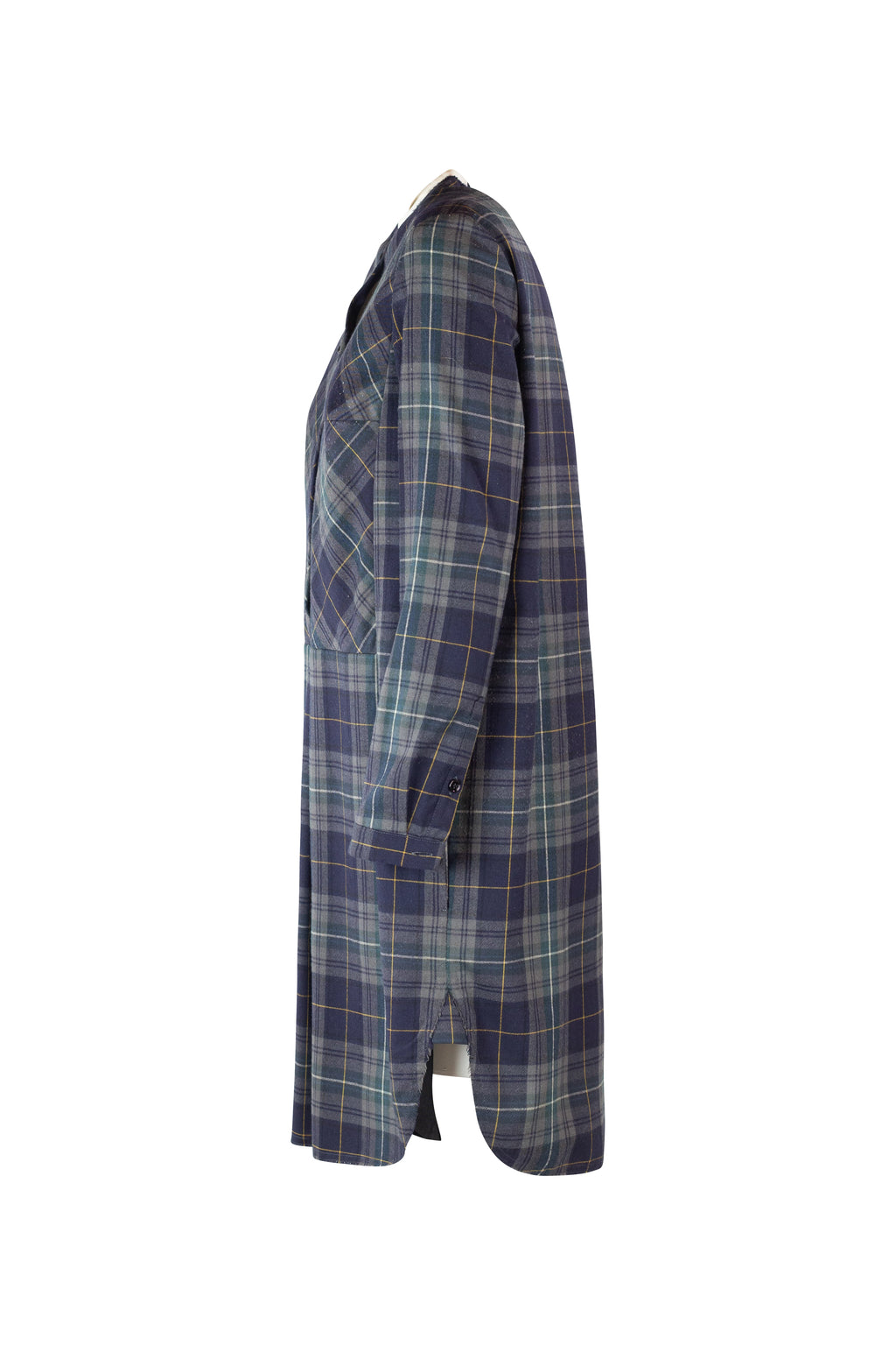 Checked Knee-Length Dress with White Korean Collar