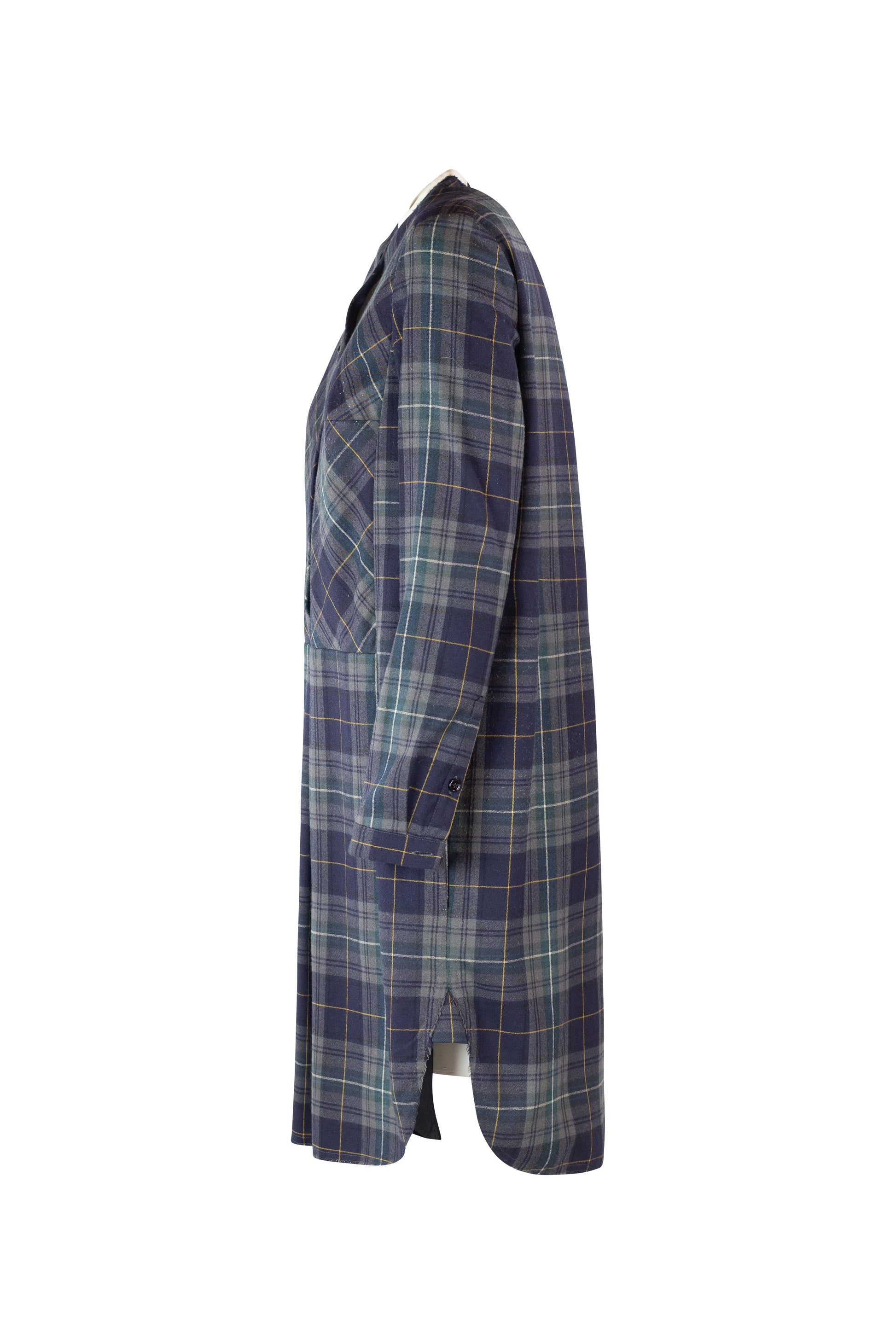 Checked Knee-Length Dress with White Korean Collar
