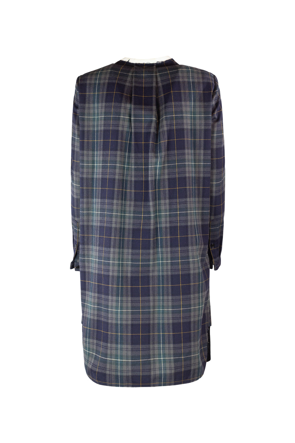 Checked Knee-Length Dress with White Korean Collar