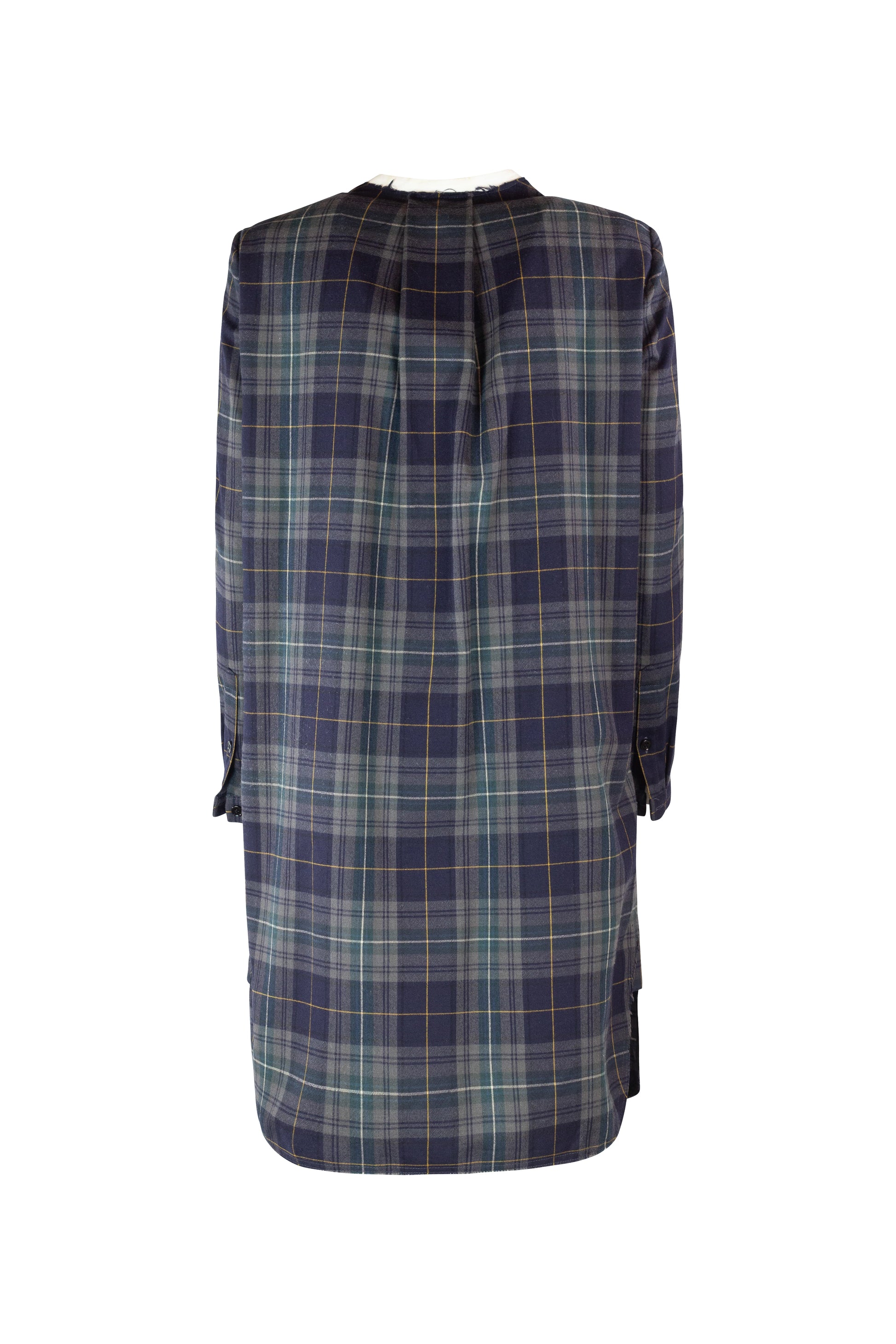 Checked Knee-Length Dress with White Korean Collar