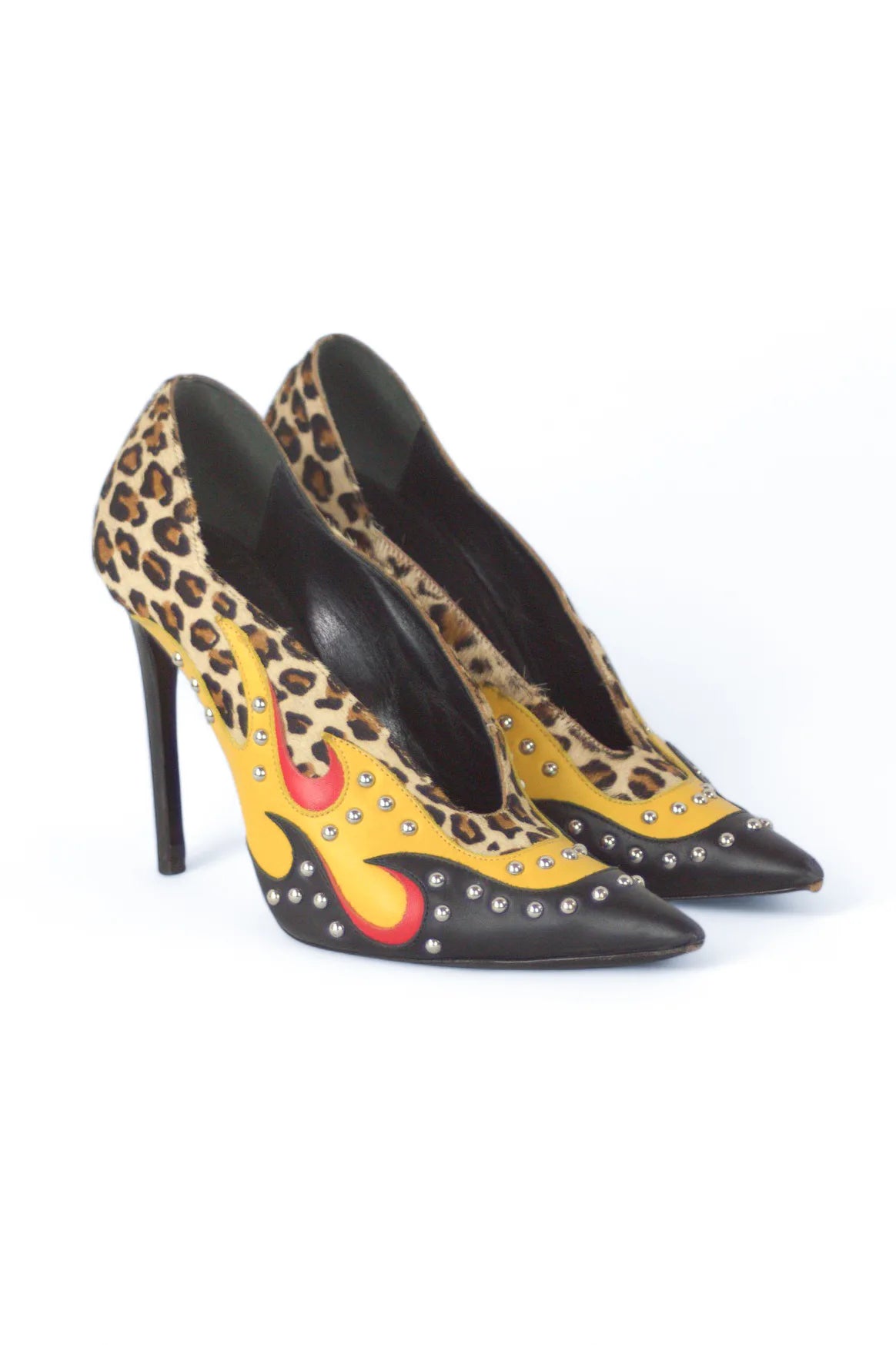 Flame and leopard print pumps