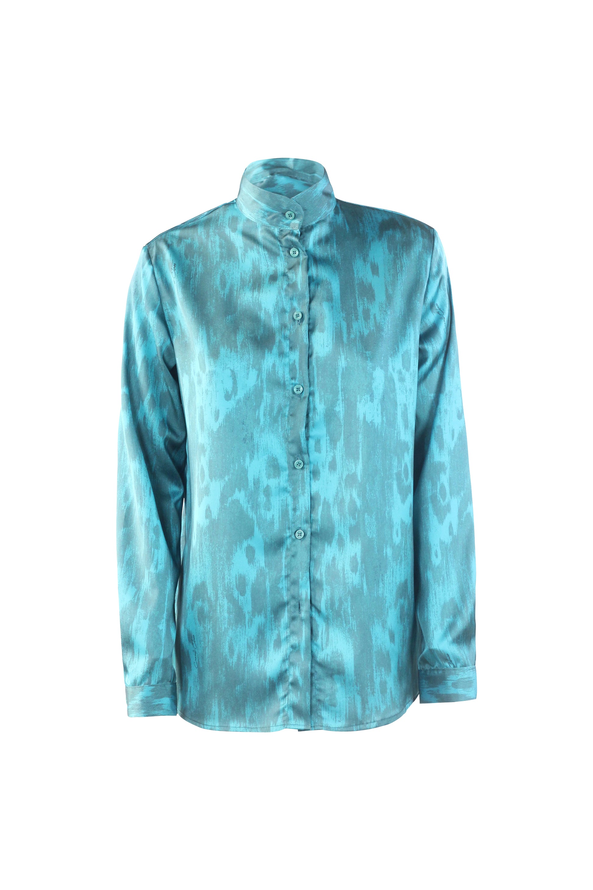 Teal Silk Shirt with Leopard Pattern