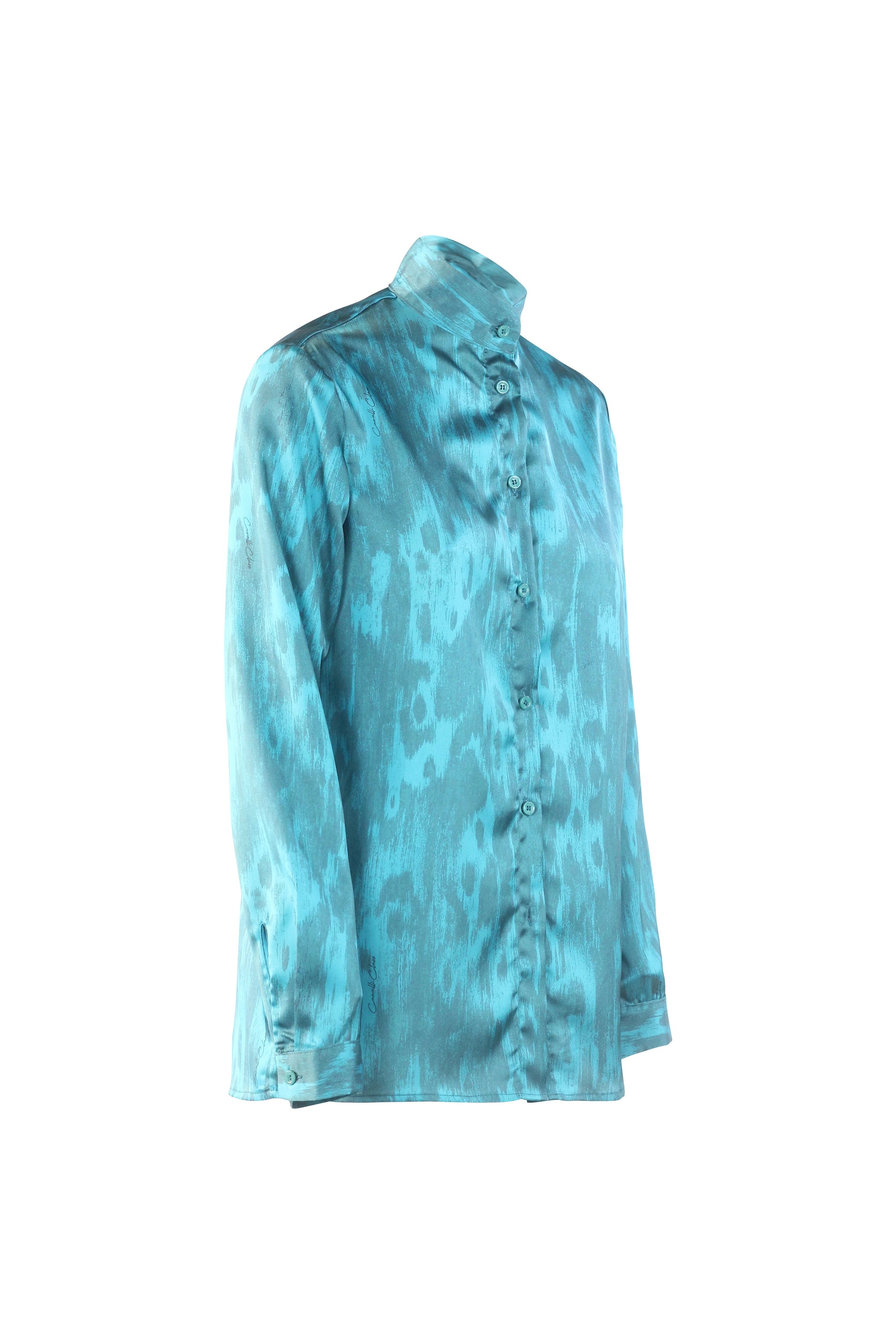 Teal Silk Shirt with Leopard Pattern
