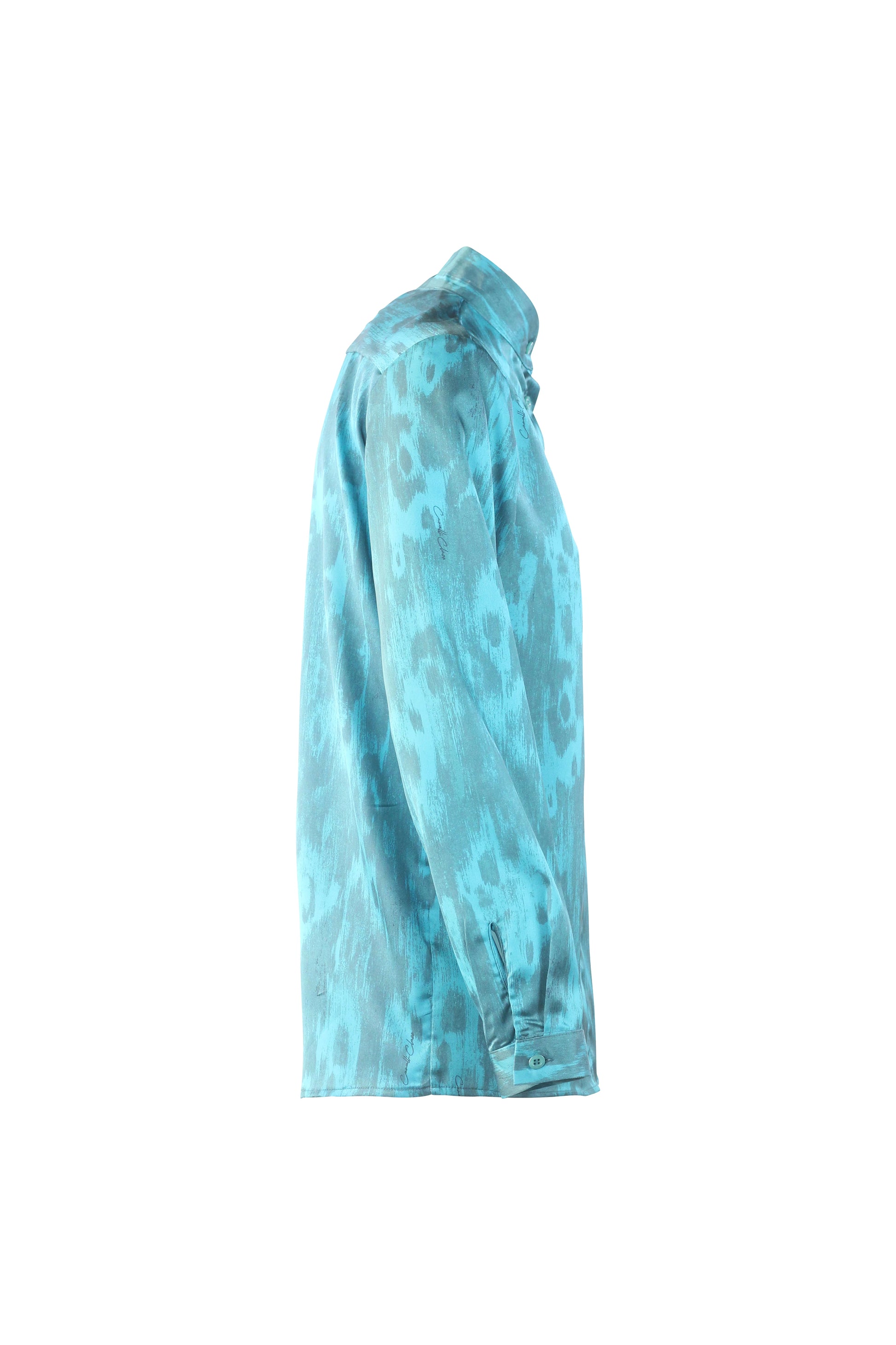 Teal Silk Shirt with Leopard Pattern
