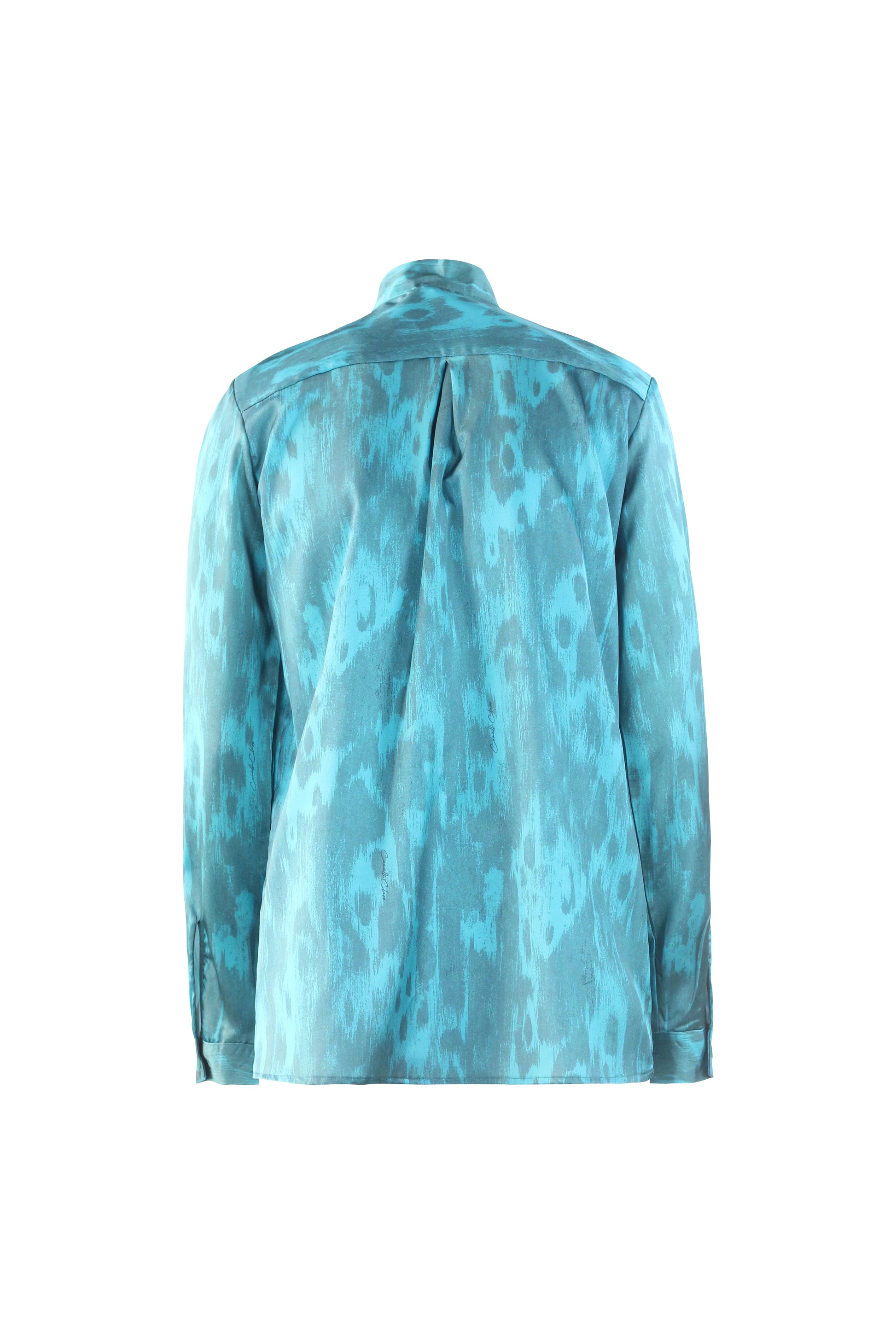 Teal Silk Shirt with Leopard Pattern