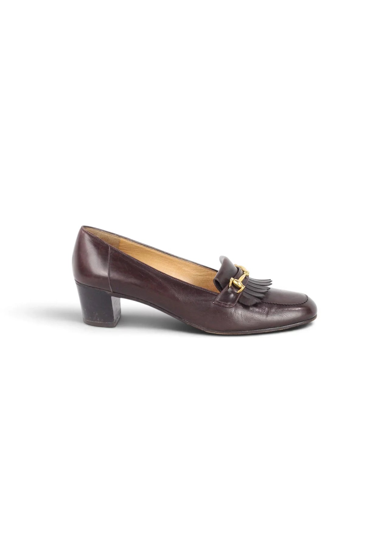 Leather Kiltie Loafer Heel in Brown