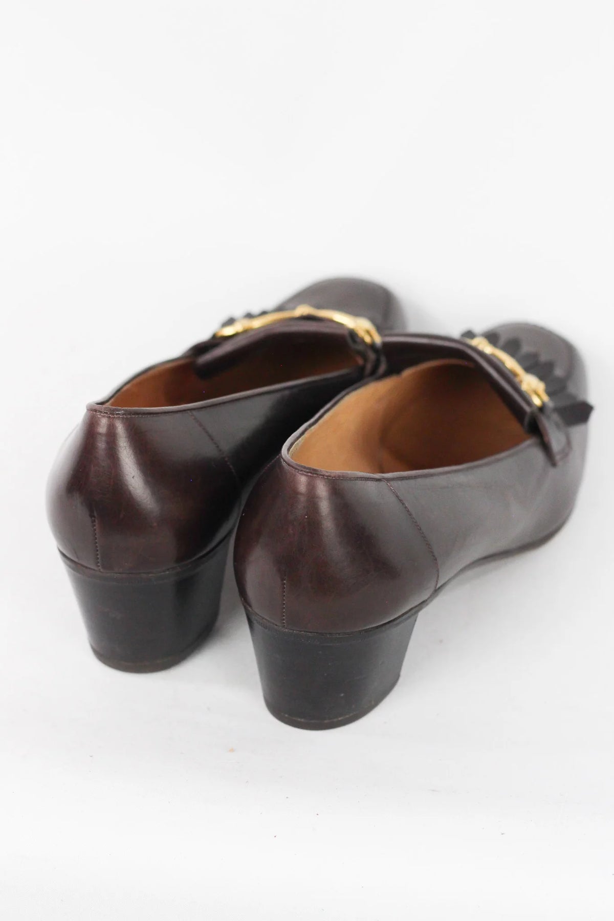 Leather Kiltie Loafer Heel in Brown