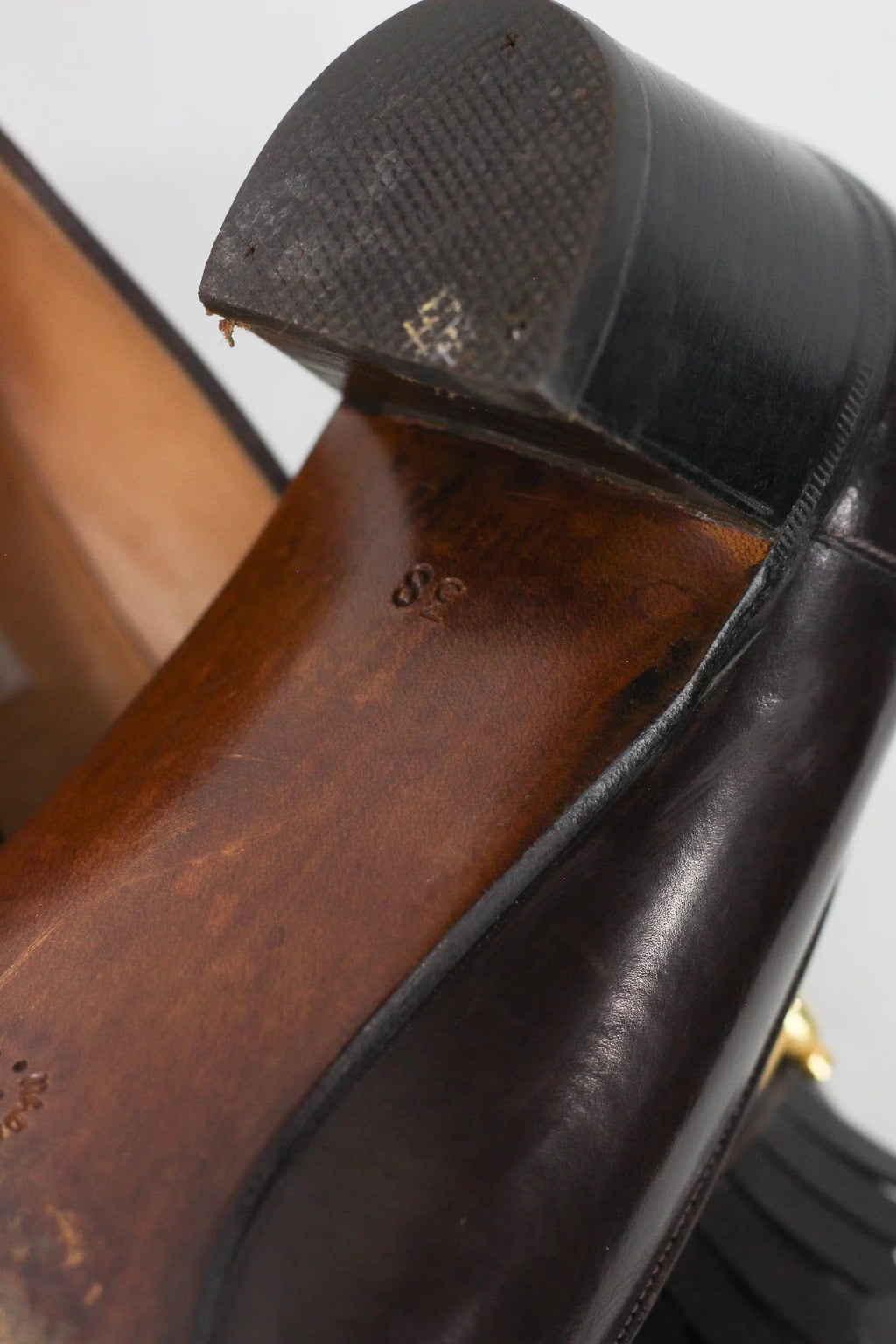 Leather Kiltie Loafer Heel in Brown