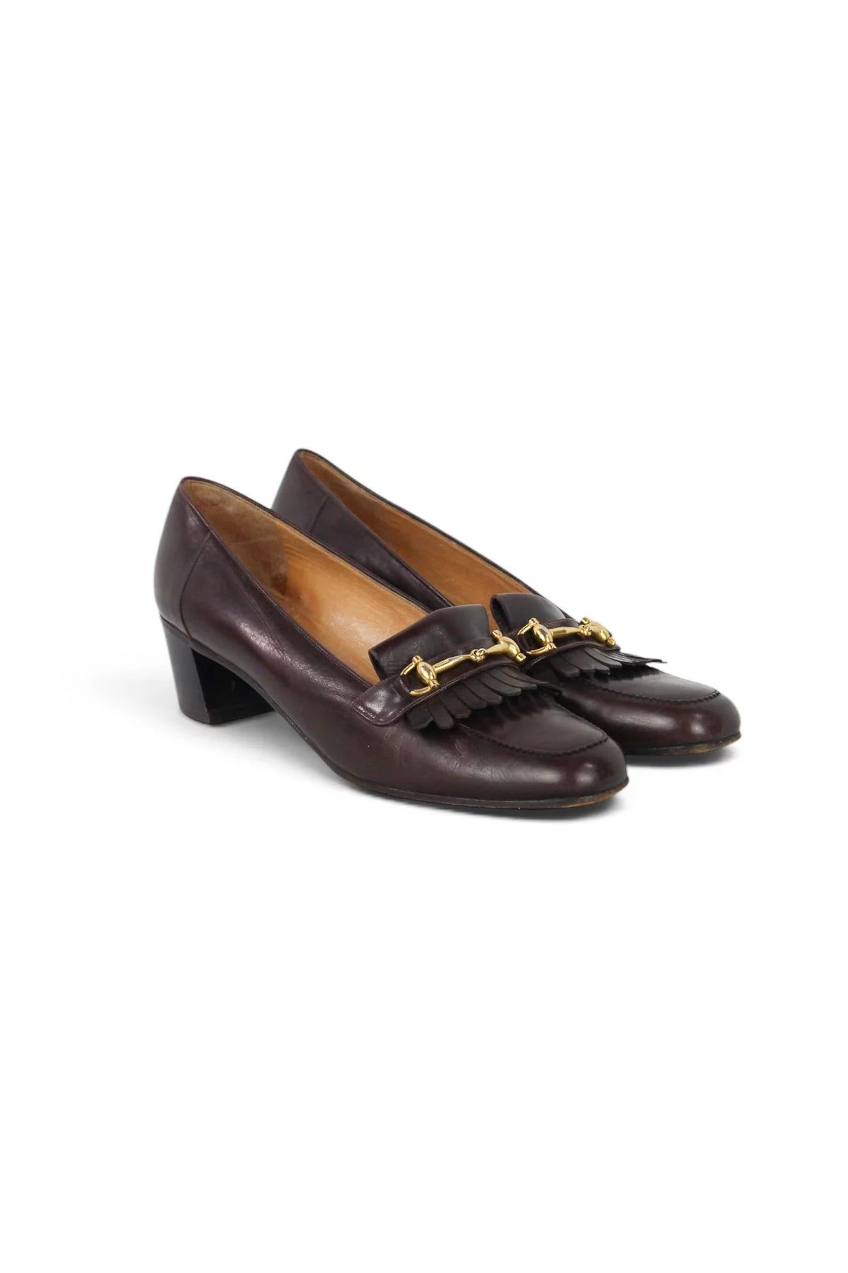Leather Kiltie Loafer Heel in Brown
