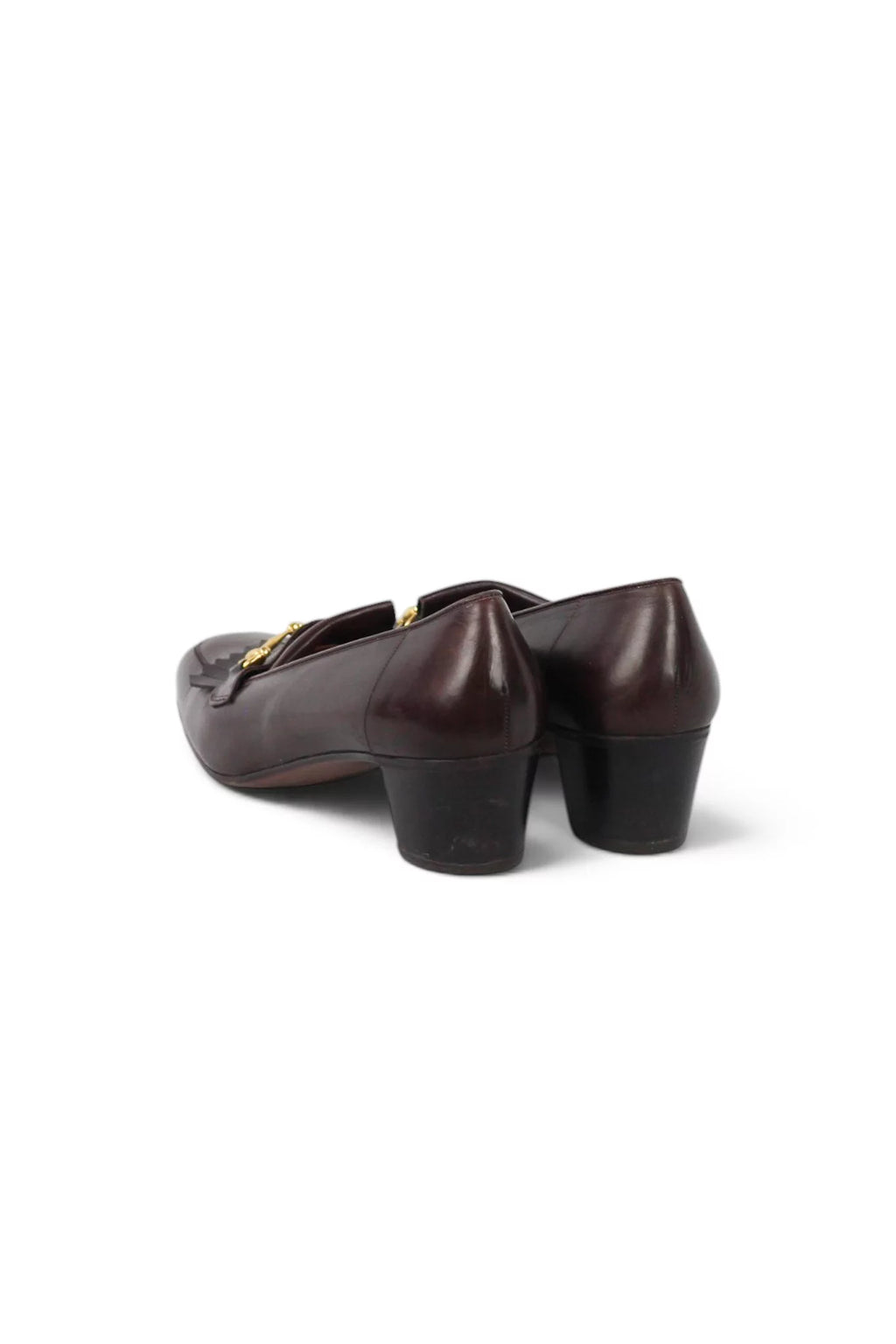 Leather Kiltie Loafer Heel in Brown