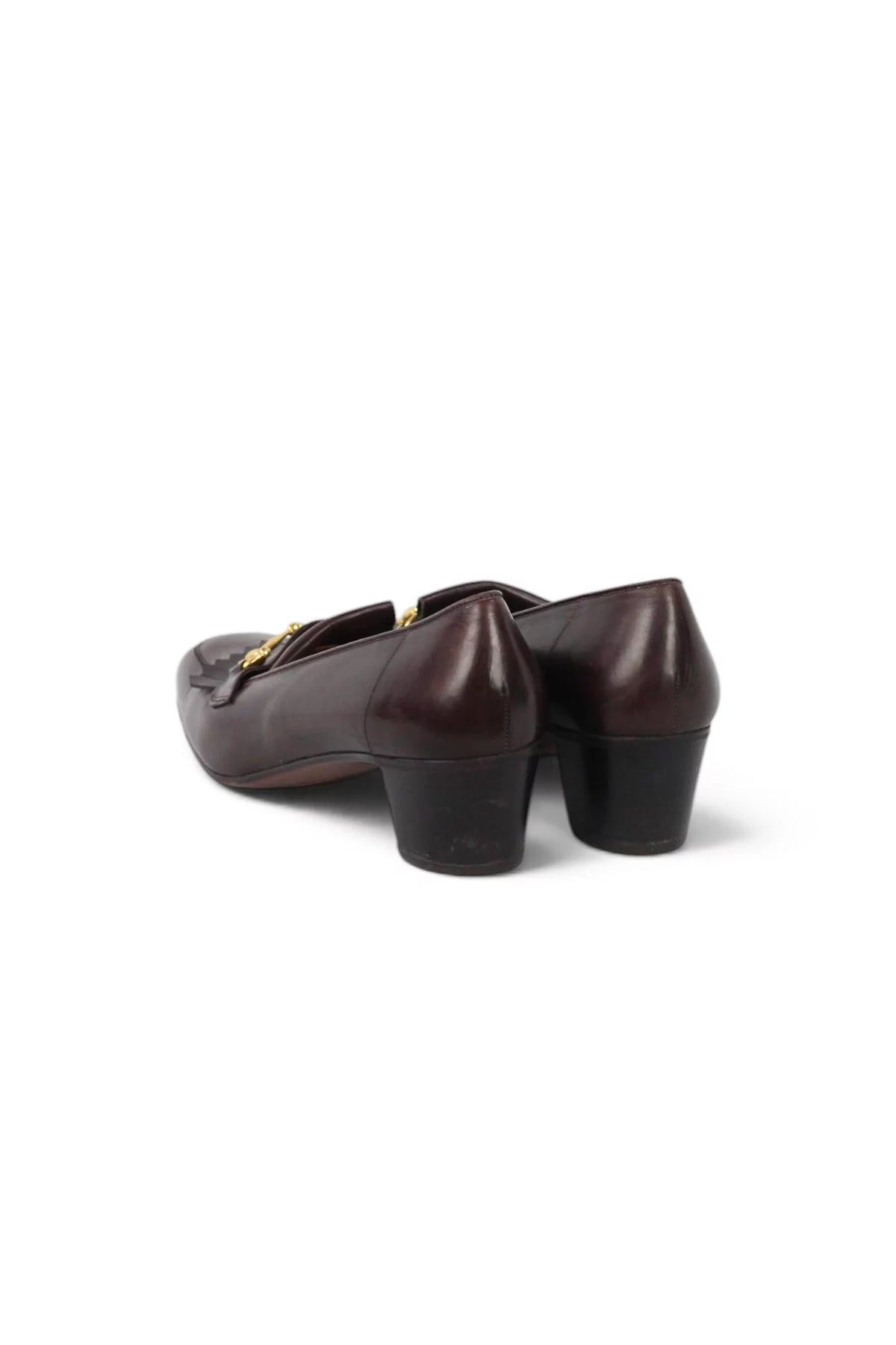 Leather Kiltie Loafer Heel in Brown