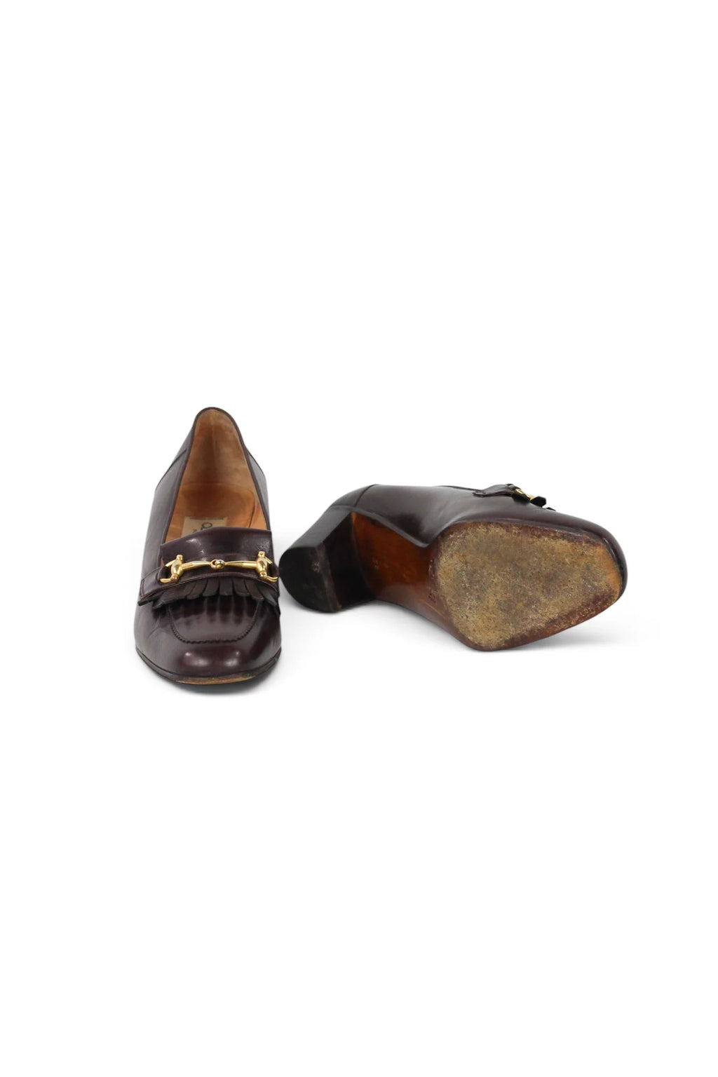 Leather Kiltie Loafer Heel in Brown