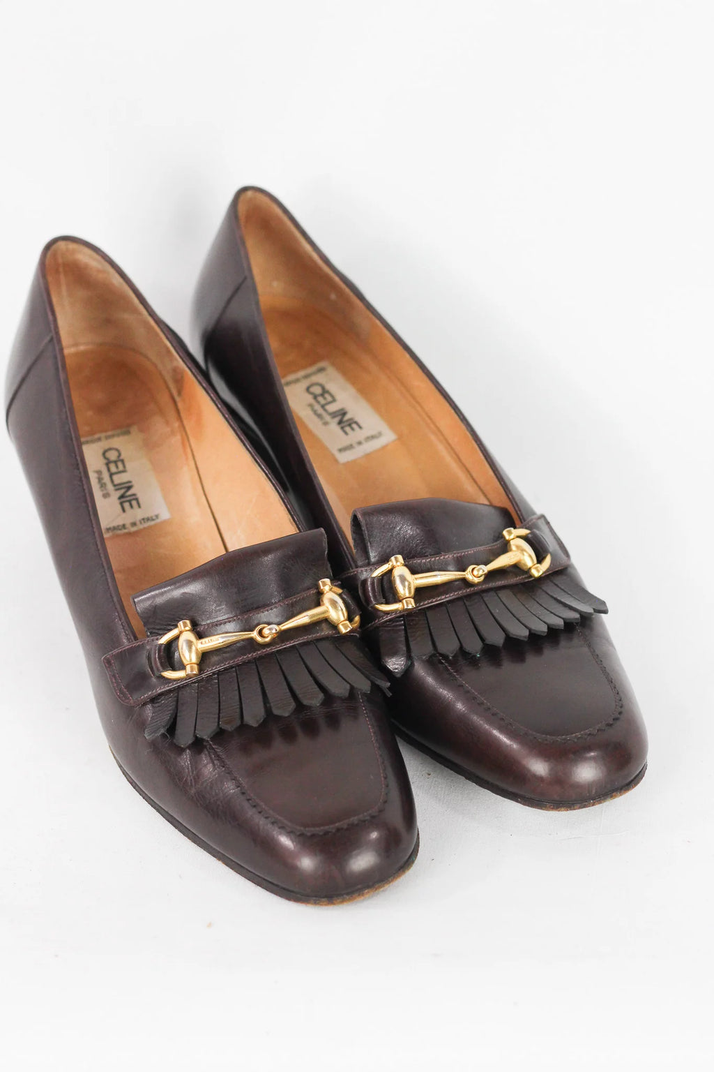 Leather Kiltie Loafer Heel in Brown