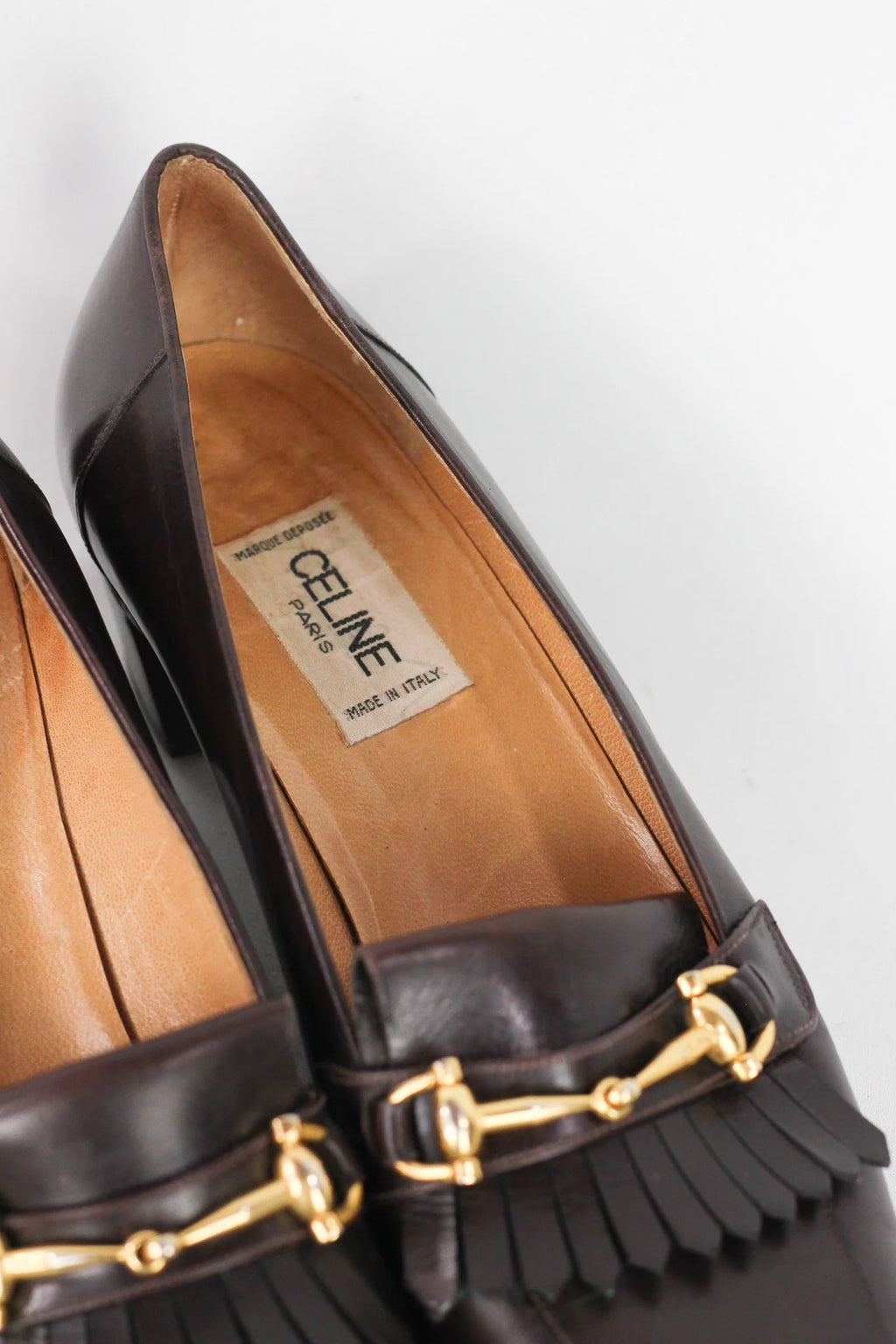 Leather Kiltie Loafer Heel in Brown