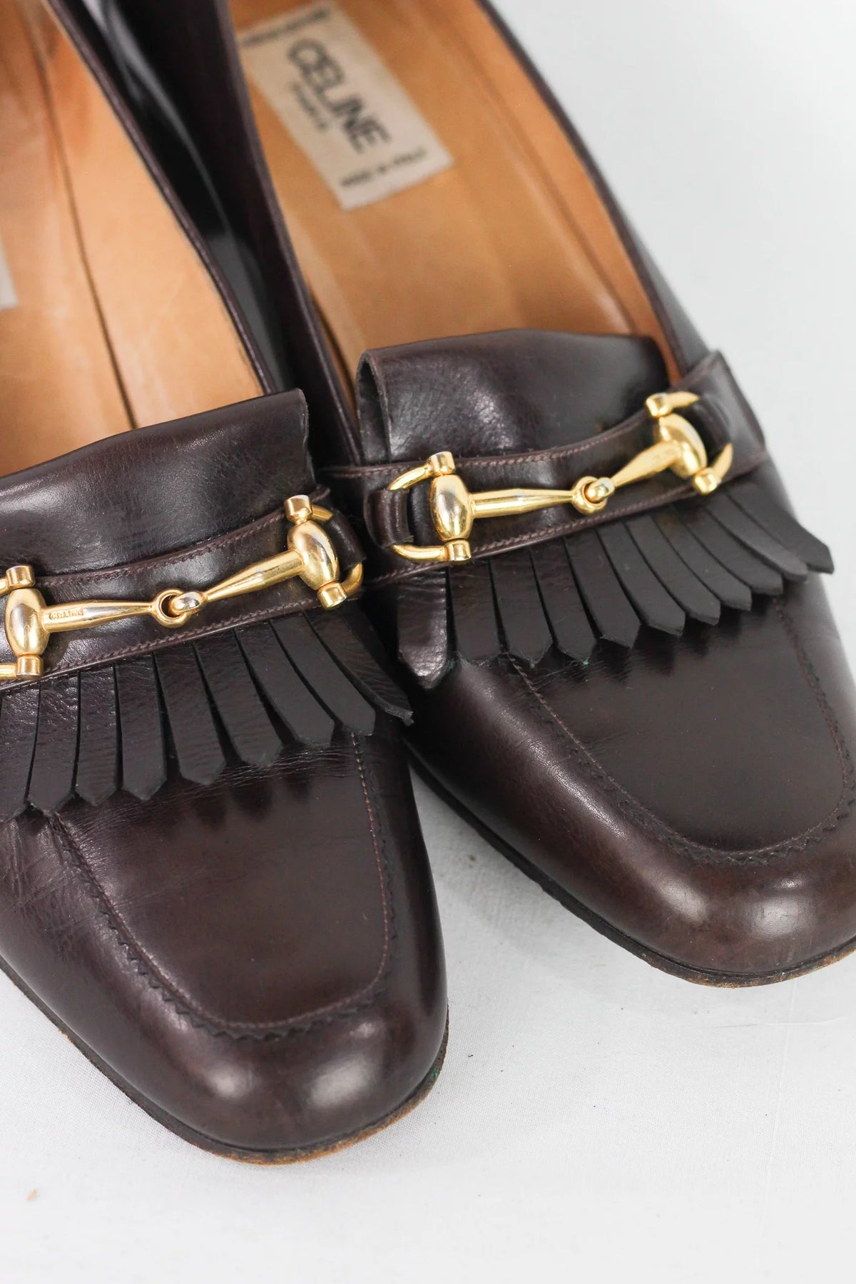 Leather Kiltie Loafer Heel in Brown