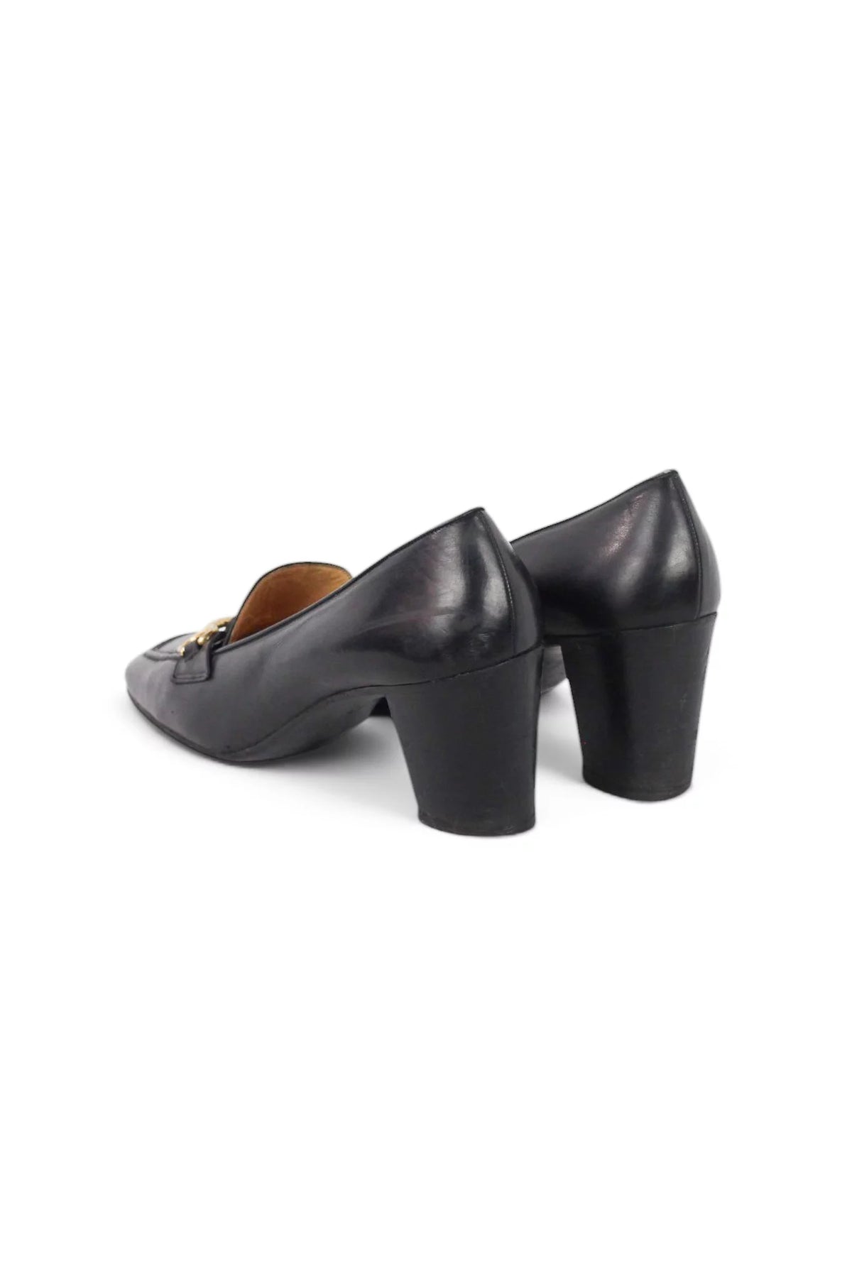 Black Leather Horsebit Loafer Heels