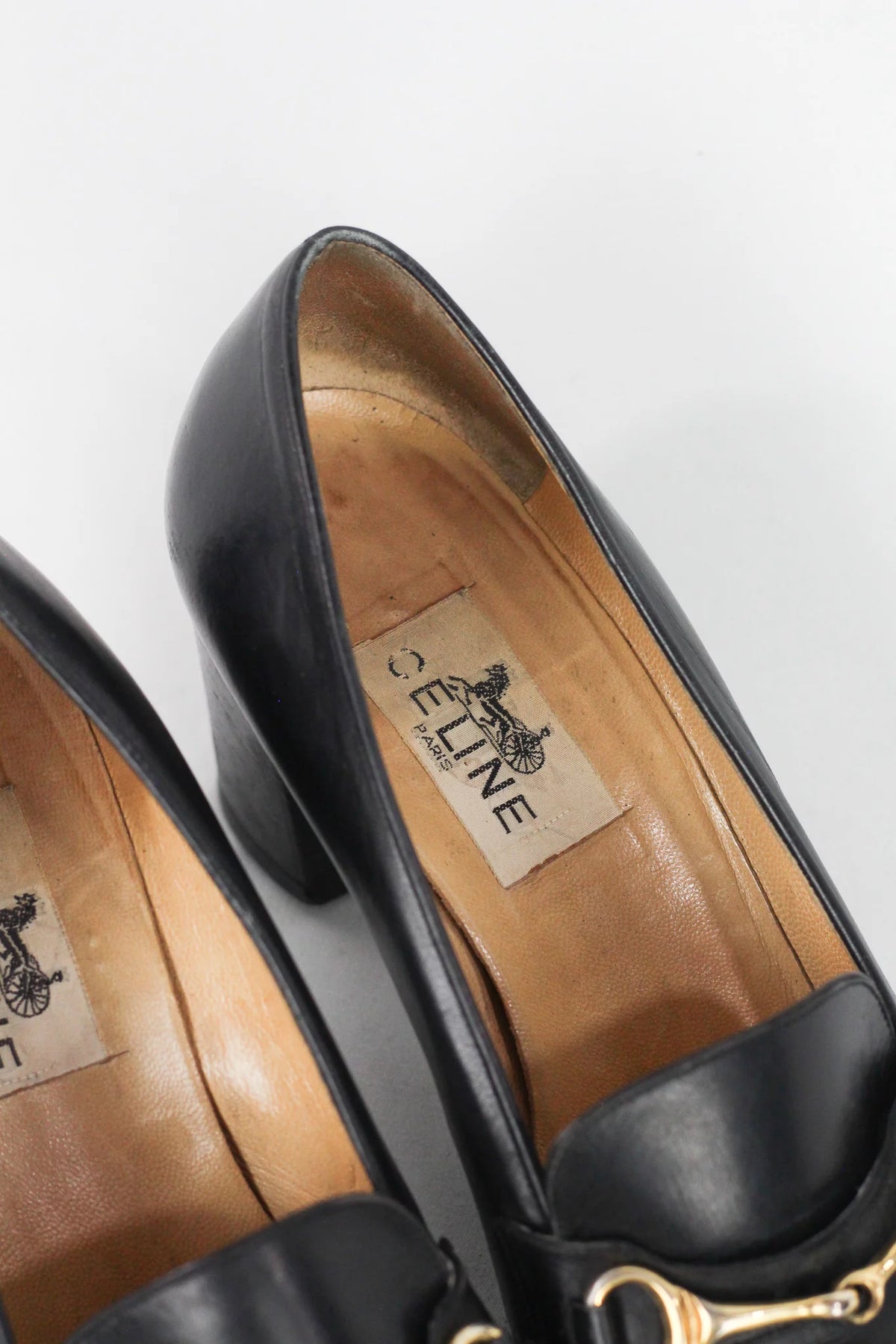 Black Leather Horsebit Loafer Heels