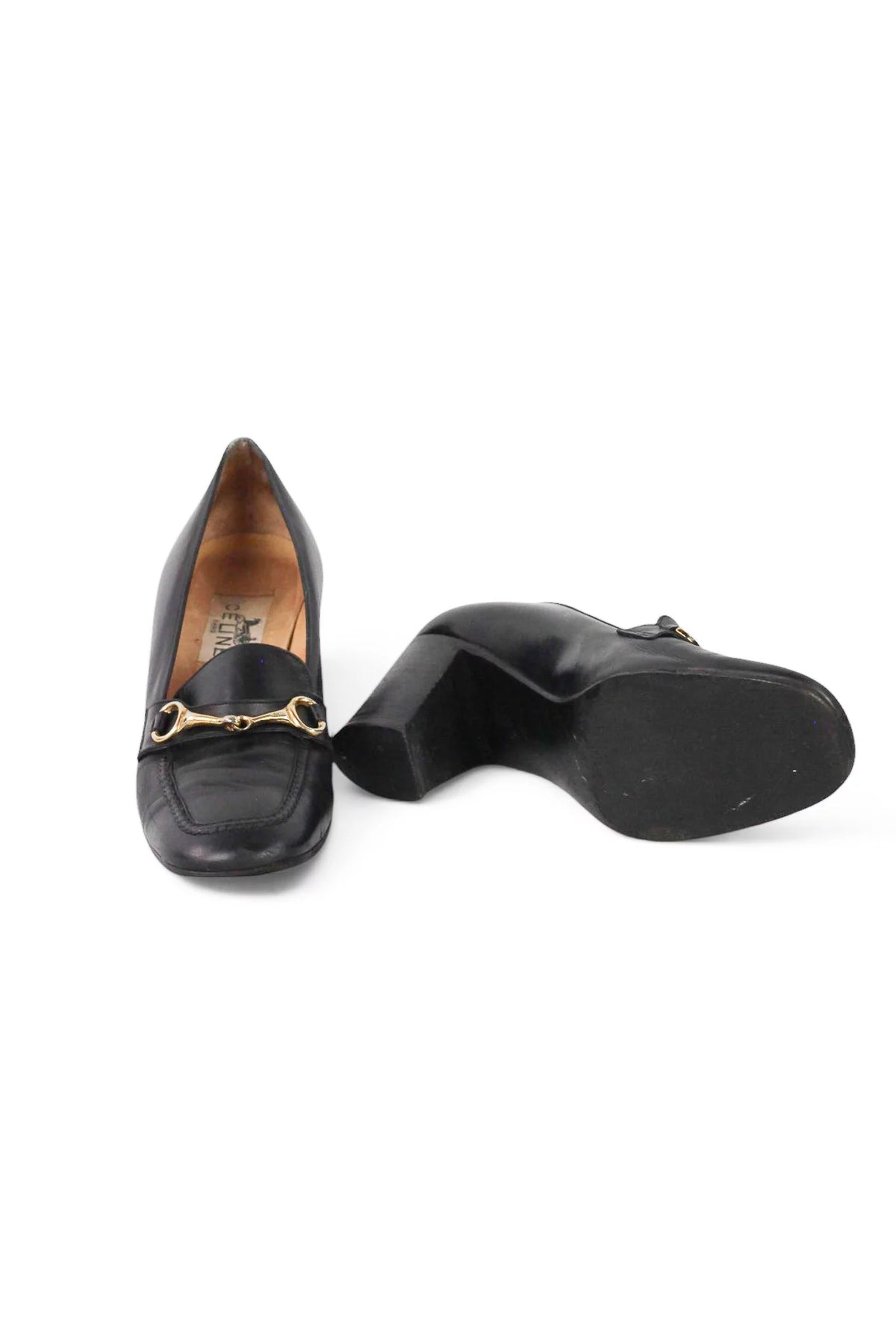 Black Leather Horsebit Loafer Heels