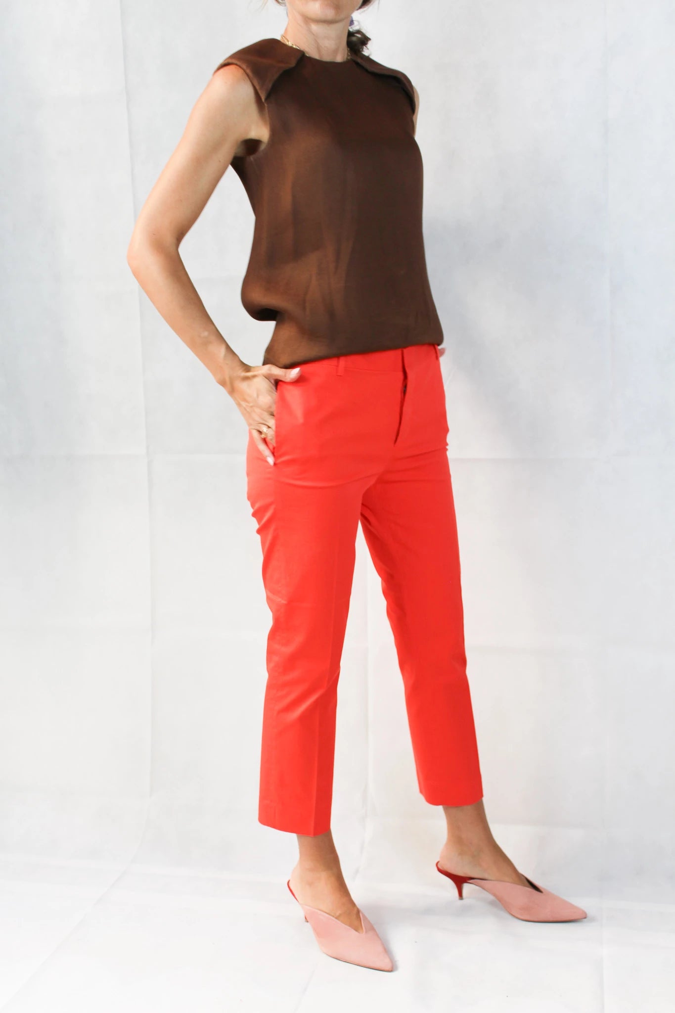 Sleeveless Light-Wash Silk Blouse