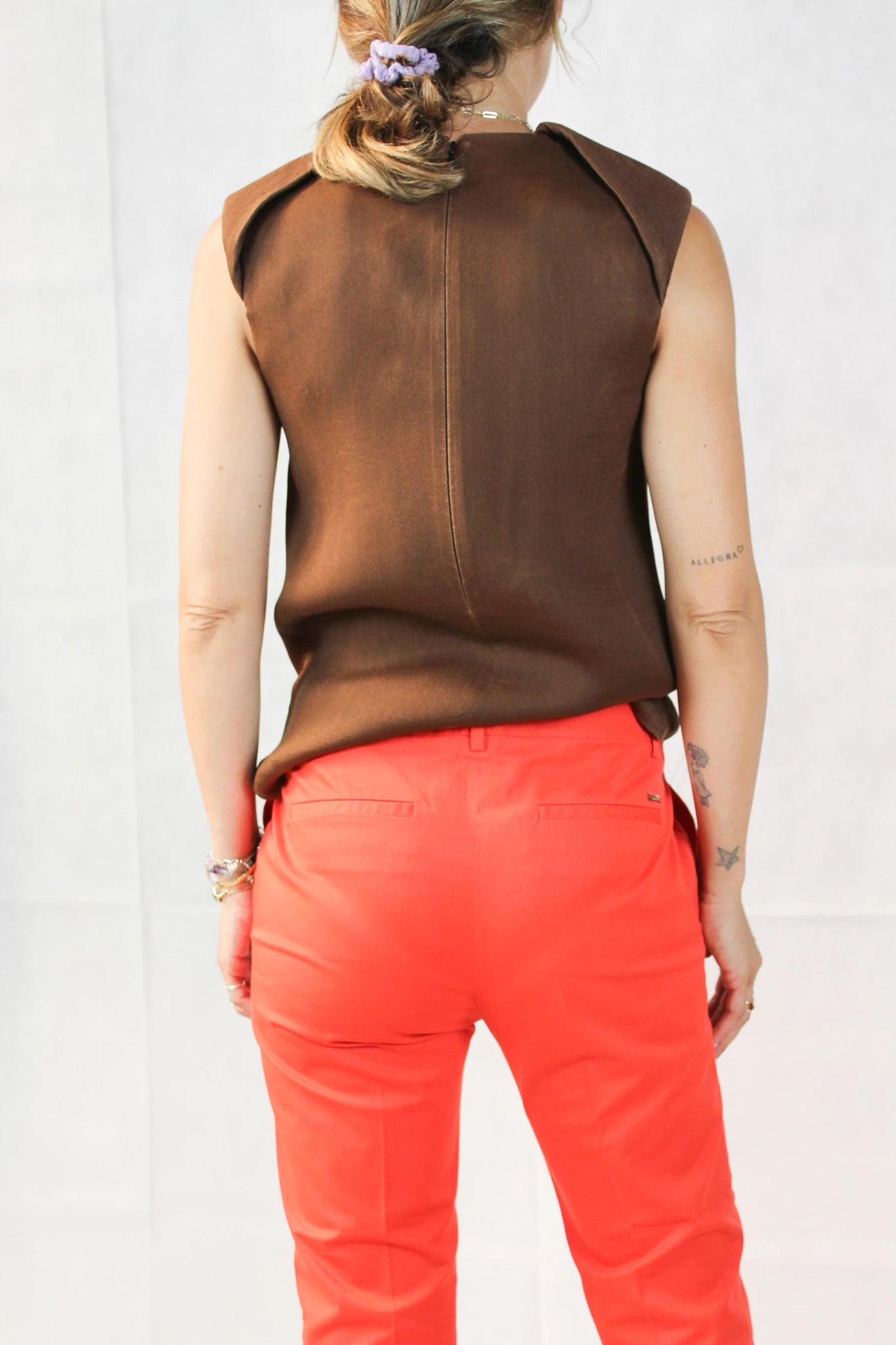 Sleeveless Light-Wash Silk Blouse