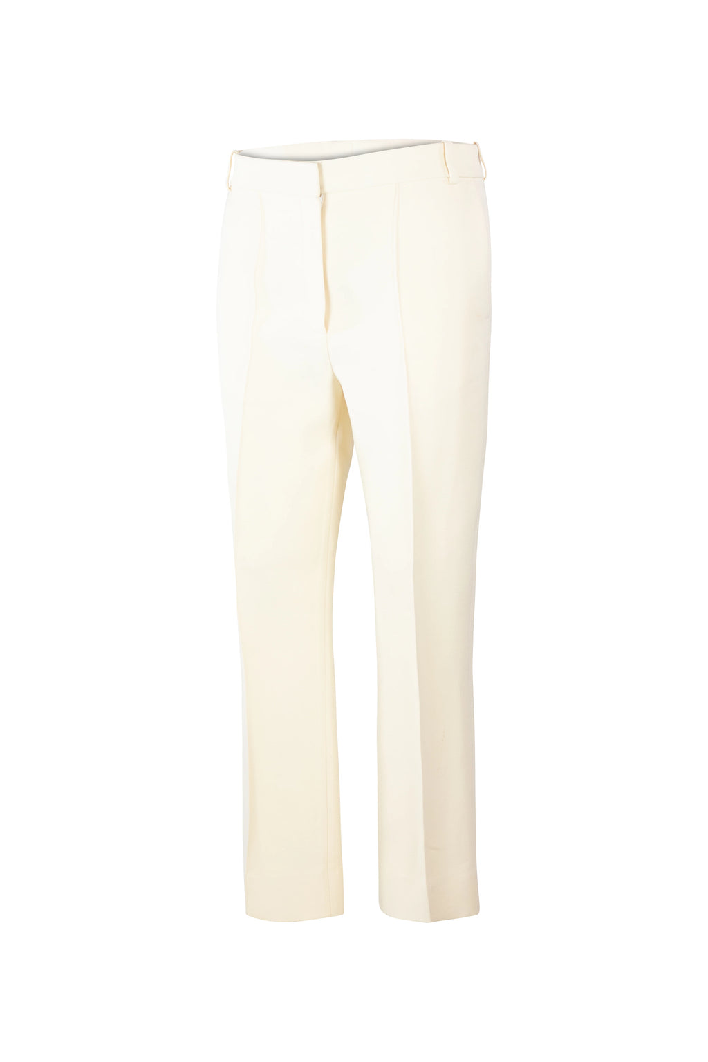 Ecru Wool-Silk Straight Fit Trousers