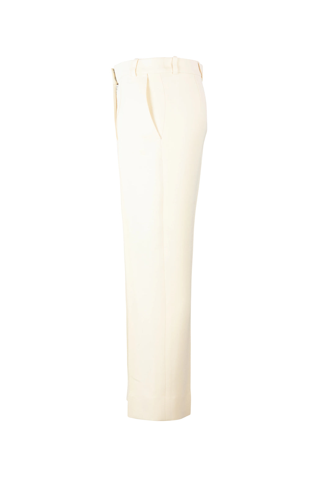 Ecru Wool-Silk Straight Fit Trousers