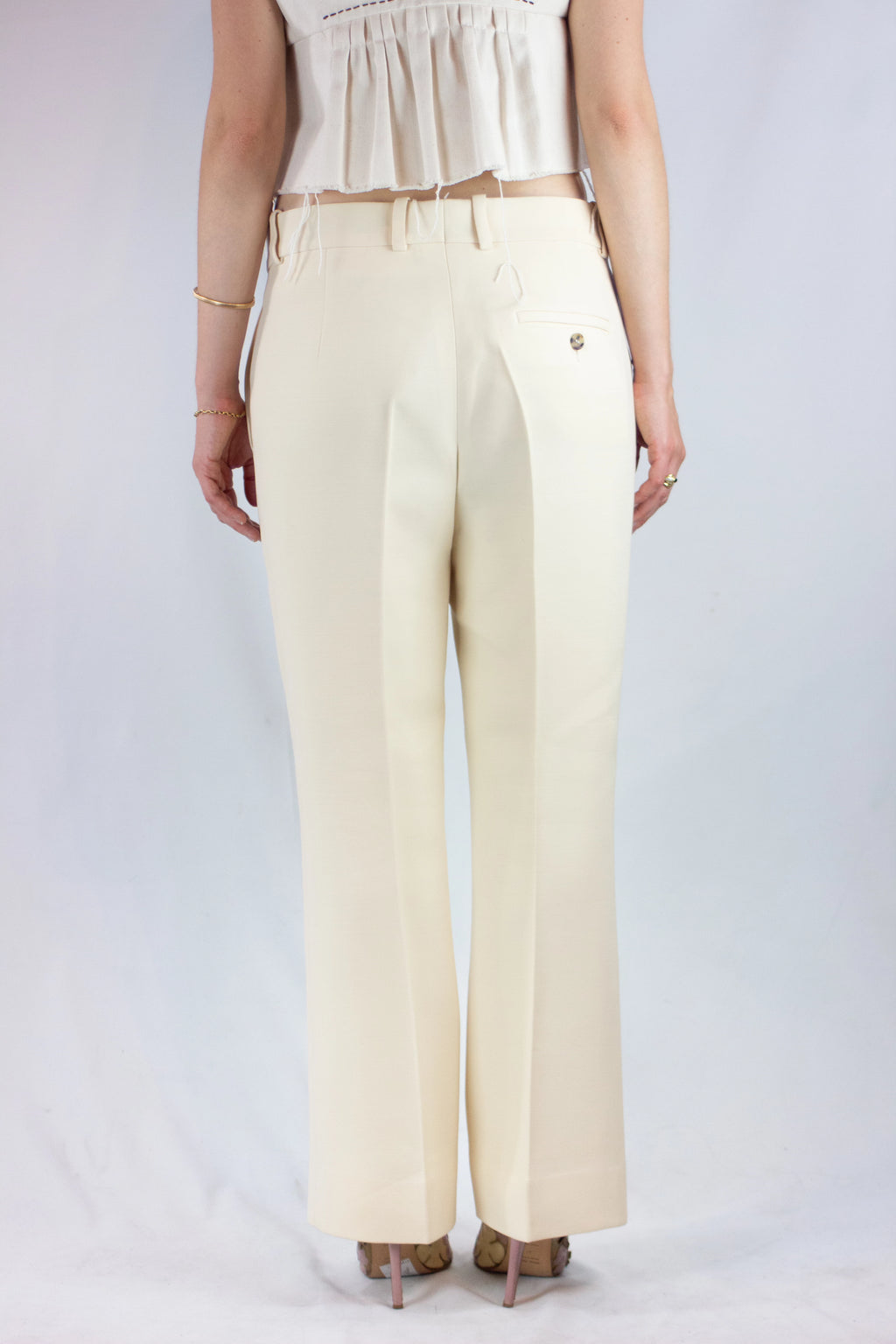 Ecru Wool-Silk Straight Fit Trousers