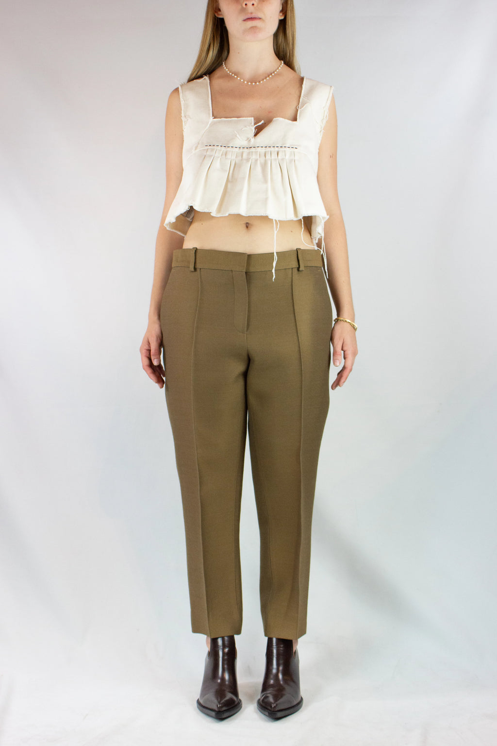 Moss Wool-Silk Cropped Trousers