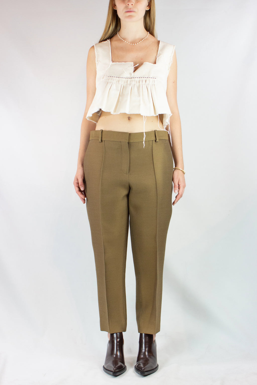 Moss Wool-Silk Cropped Trousers