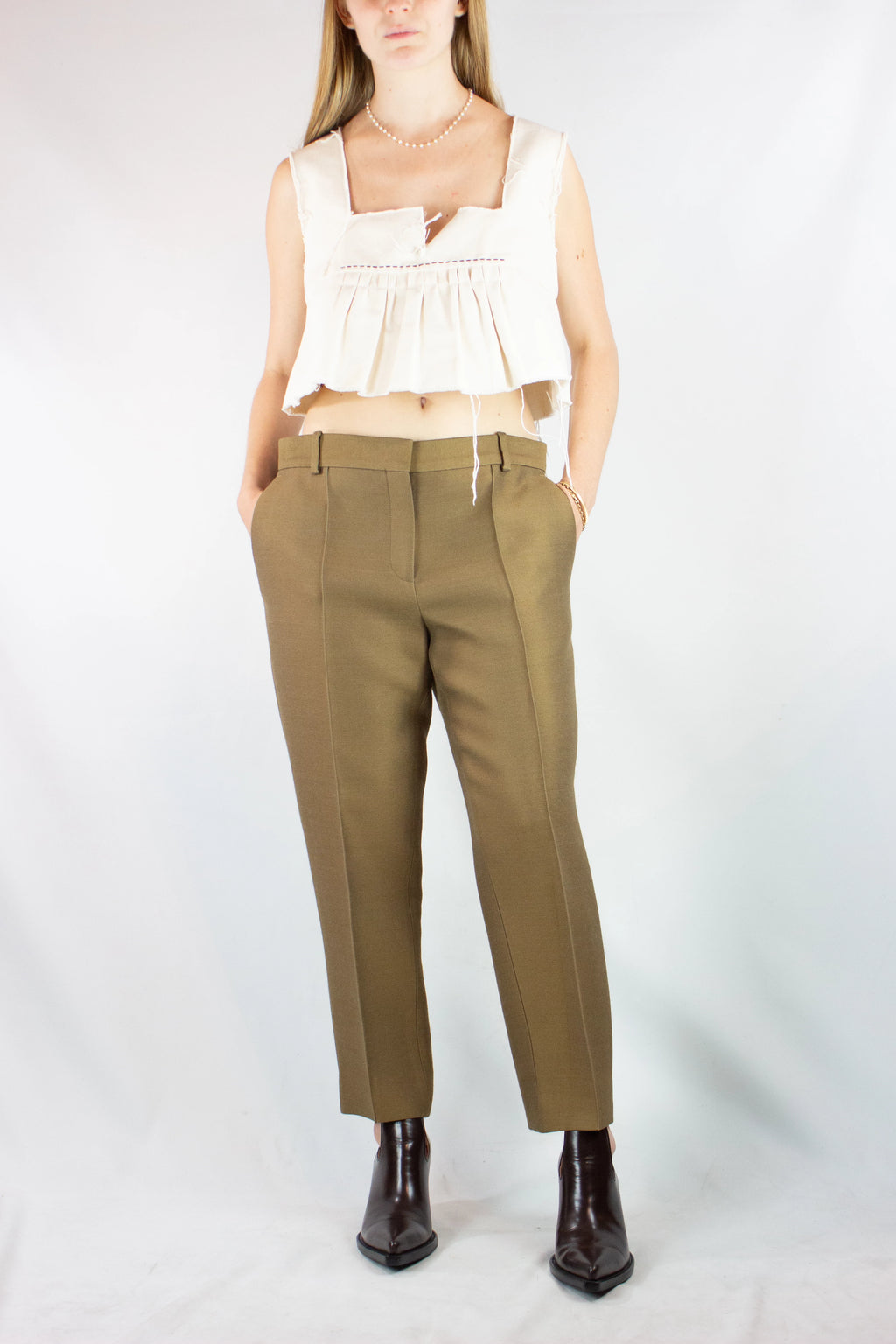 Moss Wool-Silk Cropped Trousers