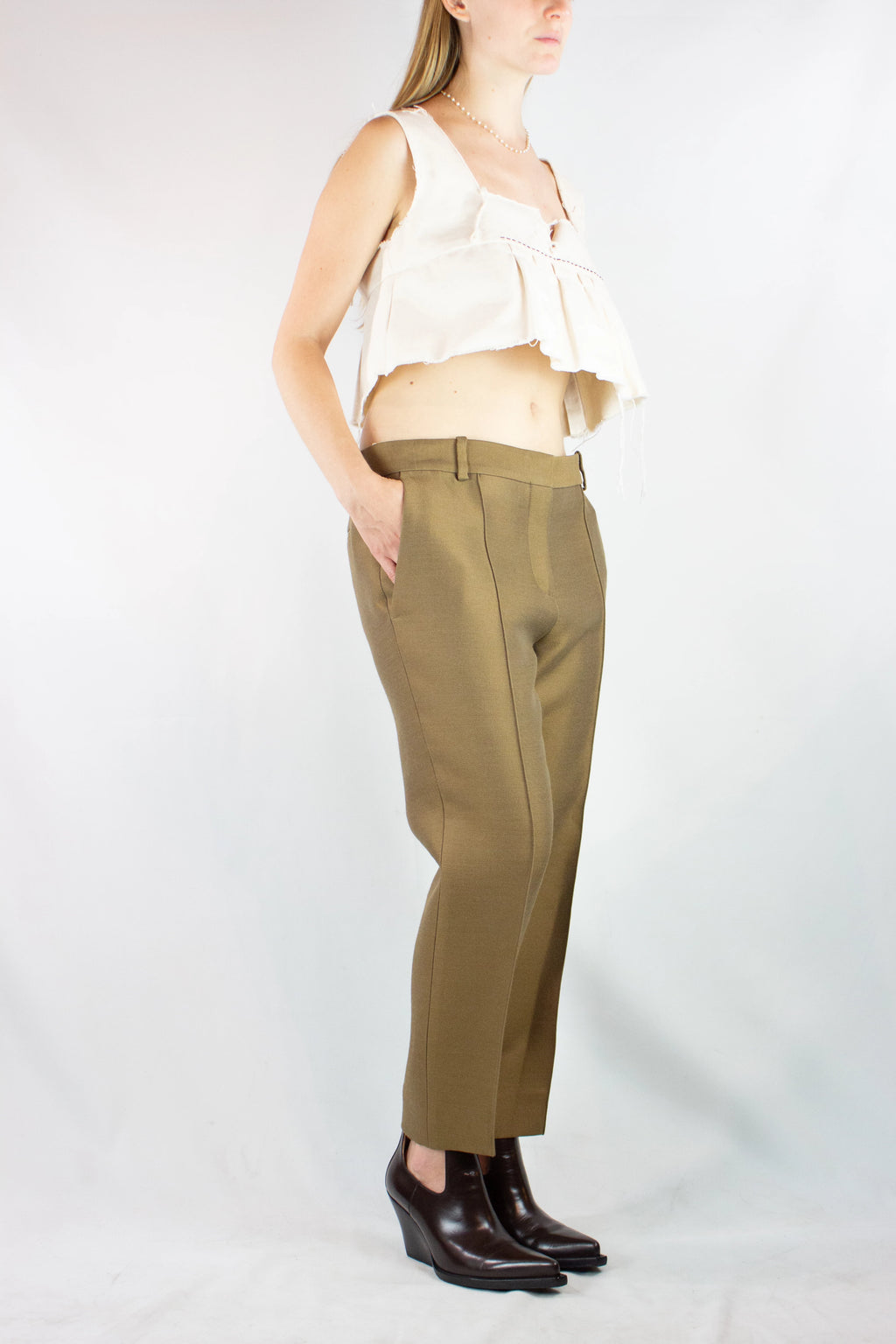 Moss Wool-Silk Cropped Trousers