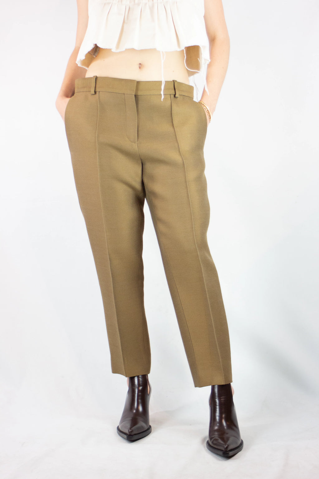 Moss Wool-Silk Cropped Trousers